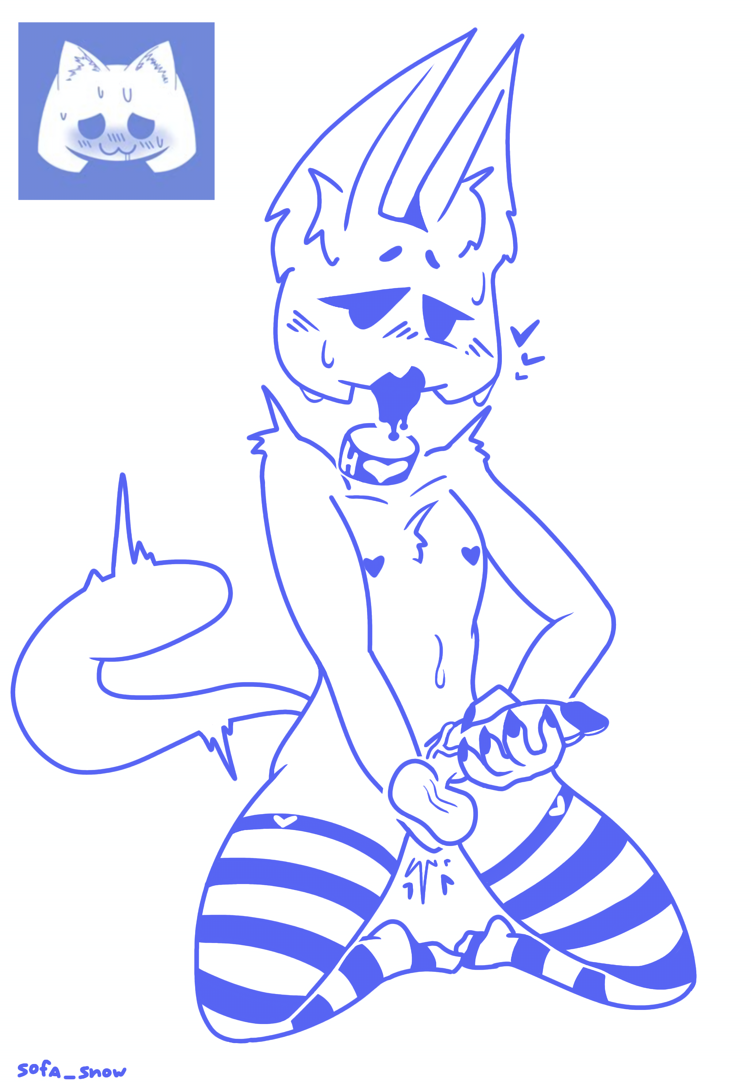 1boy, absurd res, anthro, artist name, balls, blue sclera, clyde (discord), dick, discord (app), ears up, femboy, fluffy ears, furry, heart, heart symbol, hearts, holding balls, holding penis, horny, horny male, male, male focus, male only, masturbation, mostly nude, open mouth, penis, penis in hand, simple background, socks, sofa snow, tail, white background, white fur