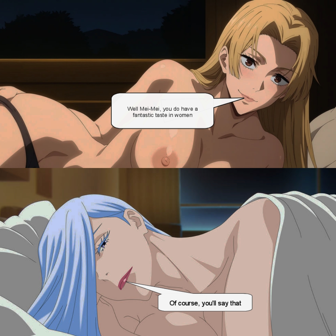ai generated, artkoikoi, female, jujutsu kaisen, mei mei (jujutsu kaisen), sleeping, yuki tsukumo, yuri
