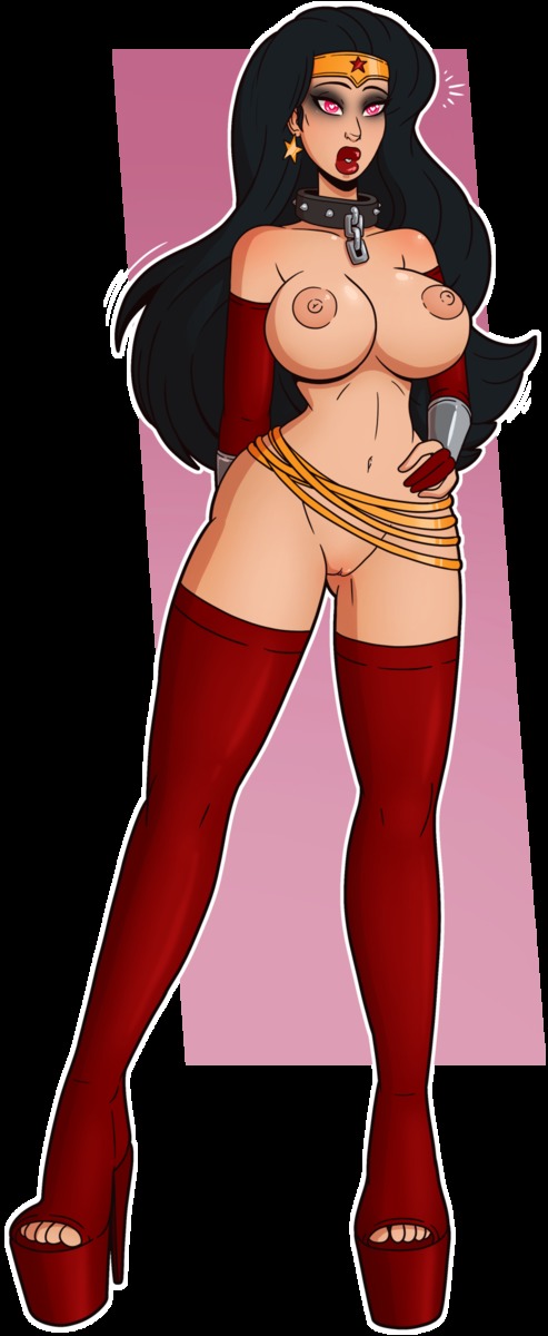 1girls, black background, black hair, boots, bottomless, brainwashed, brainwashing, breasts, collar, corrupted, corruption, dc, dc comics, earrings, female, female only, femsub, fingerless gloves, gloves, heart-shaped pupils, high heel boots, high heels, hypnosis, hypnotized, large areolae, large breasts, lasso of truth, long hair, mind break, mind control, mindbreak, nude, open toe shoes, personality change, pink background, red eyes, red lips, solo, solo female, solo focus, standing, superhero, superheroine, topless, wonder woman, wonder woman (series), wrenzephyr2