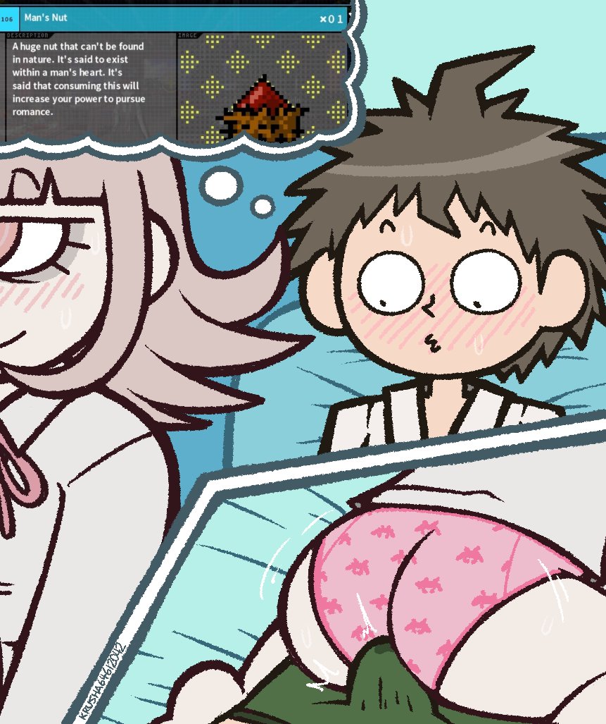 1boy 1girls blush blush_lines blushed blushed_face blushing blushing_at_another blushing_female blushing_male blushing_profusely boner boner_in_pants boner_under_clothes bulge bulge_through_clothing bulge_under_clothes cute_girl danganronpa danganronpa_2:_goodbye_despair erect erect_penis erection erection_under_clothing green_clothes green_clothing green_underwear grinding grinding_on_penis grinding_through_clothes hinata_hajime krusha64612042 looking_at_ass nanami_chiaki pattern_bottomwear pattern_clothing pattern_underwear patterned_clothing patterned_underwear pink_clothing pink_panties pink_underwear precum screencap screenshot sexual_consent shaking_butt stain stained_clothes stained_clothing stained_pants stained_underwear surprise surprised surprised_expression surprised_face surprised_look