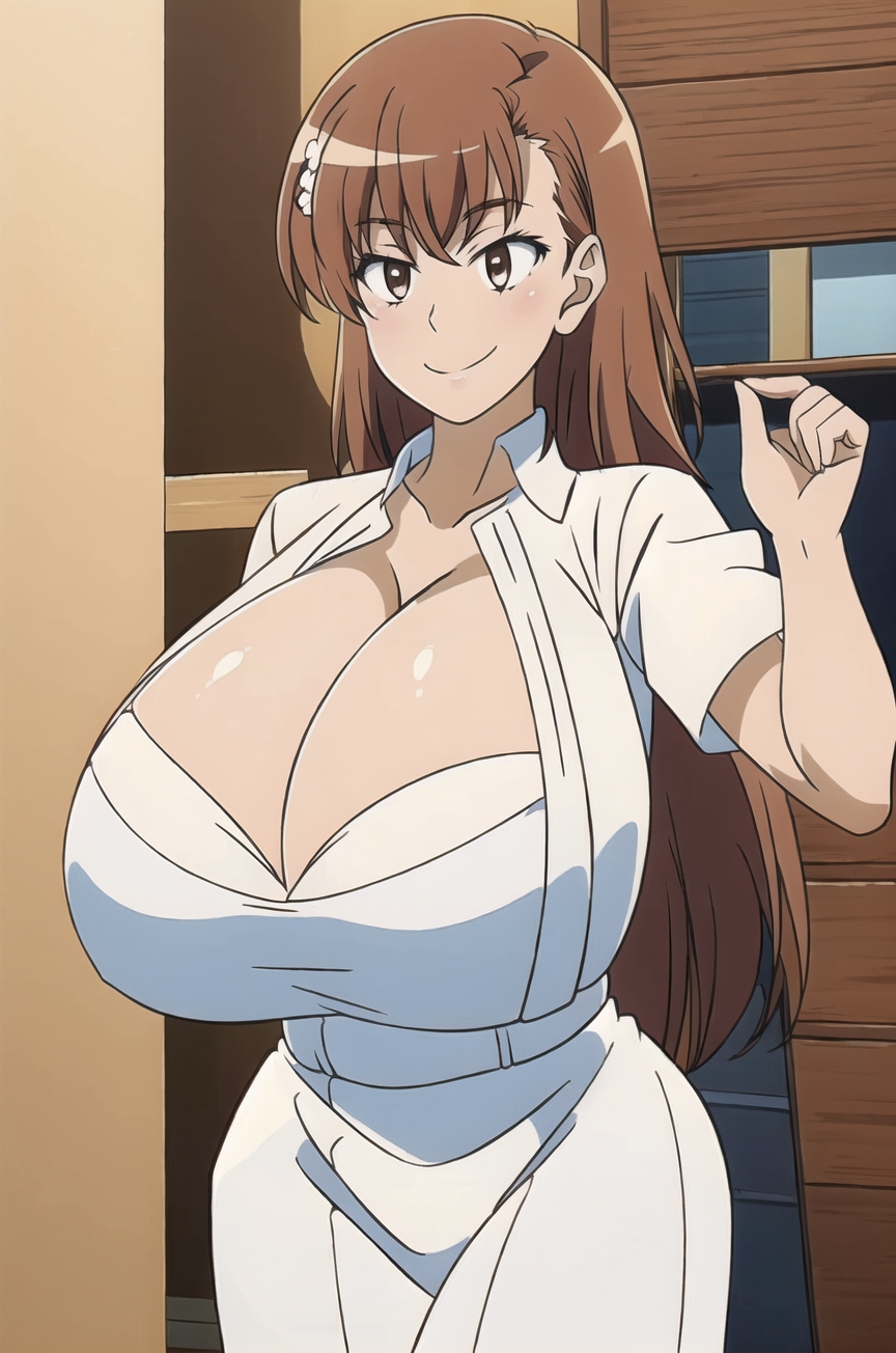 aged_up ai_generated big_ass big_breasts breast_expansion long_hair milf misaka_mikoto off_model poor_quality tktbro to_aru_kagaku_no_railgun to_aru_majutsu_no_index very_long_hair