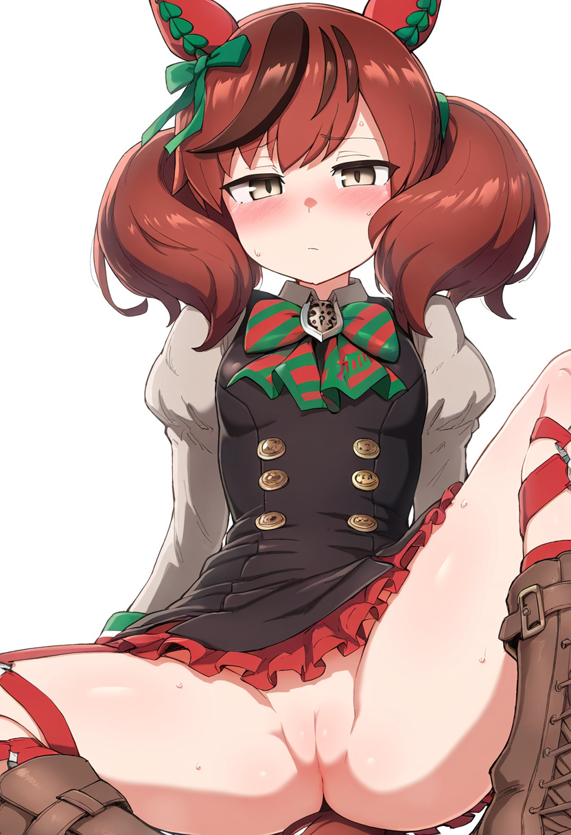 ai generated, boots, female, nice nature (umamusume), no panties, pussy, shaved pussy, umamusume