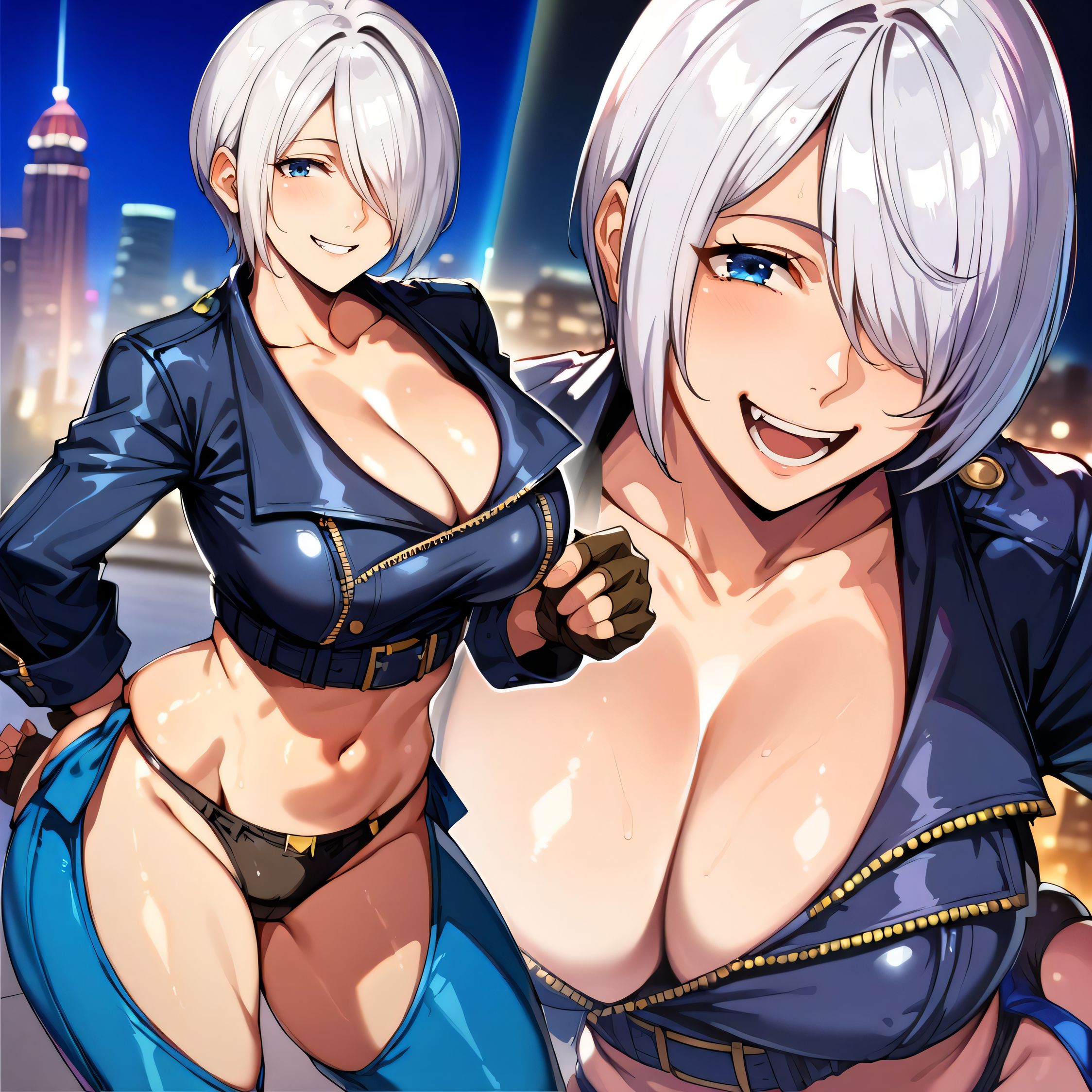 1girls, ai generated, alternate breast size, angel (kof), big breasts, breasts, busty, curvaceous, curvy, curvy body, curvy female, curvy figure, female, huge breasts, king of fighters, large breasts, nipples, one eye covered, one eye obstructed, sweat, sweating, sweaty, sweaty body, sweaty breasts, swimwear, thick thighs, thighs, venus body, voluptuous