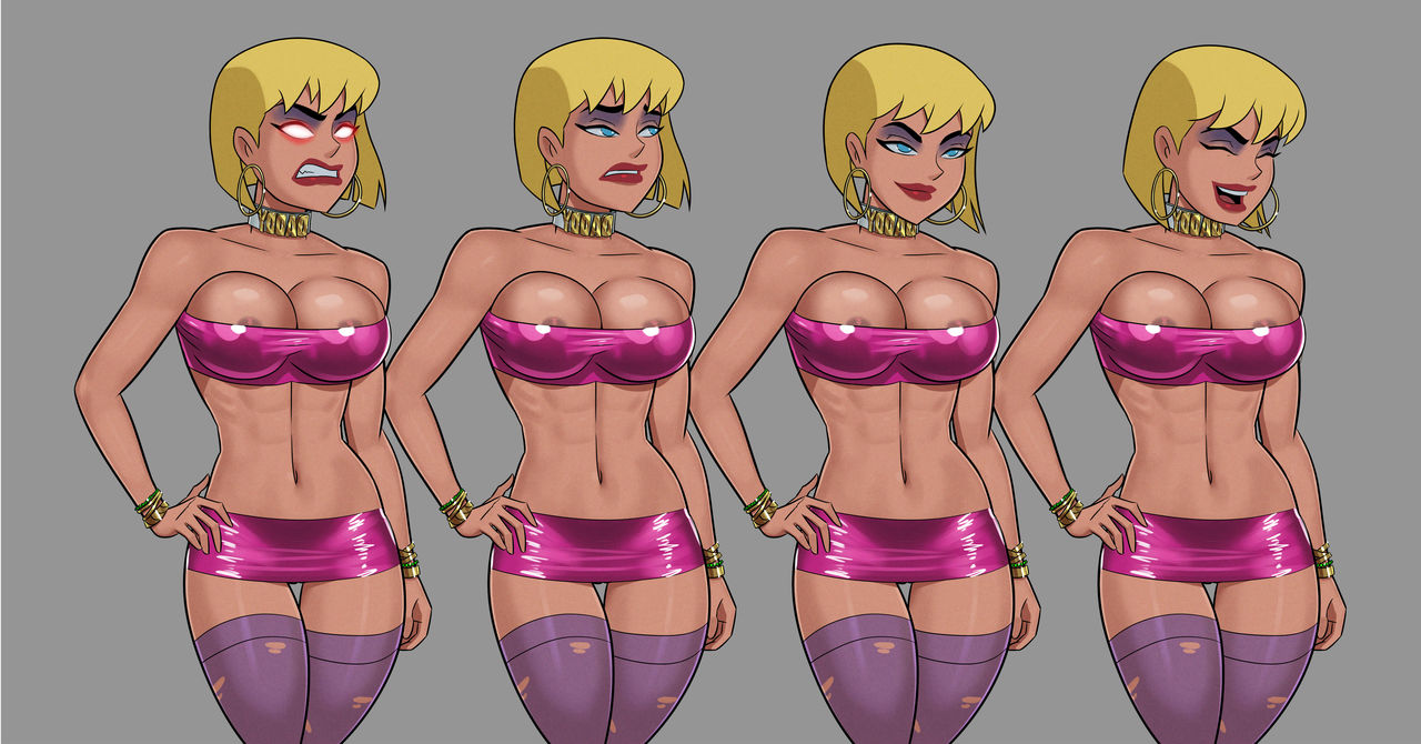 1girls, areola slip, areolae, bare midriff, bare shoulders, blonde hair, blue eyes, bracelet, breasts, cleavage, collar, curvy, dc, dc comics, dcau, earrings, eyeliner, eyeshadow, female, female only, galatea, glowing eyes, hand on hip, happy, hoop earrings, huge breasts, lipstick, makeup, mascara, miniskirt, muscular, muscular female, pose, power girl, pussy, pussy peek, revealing clothes, shiny clothes, short hair, skimpy clothes, skirt, slut collar, smile, solo, something unlimited, sprite, stockings, sunsetriders7, superman (series), thick thighs, thighhighs, tight clothing, torn legwear, torn thighhighs, tubetop, voluptuous, wide hips, worried