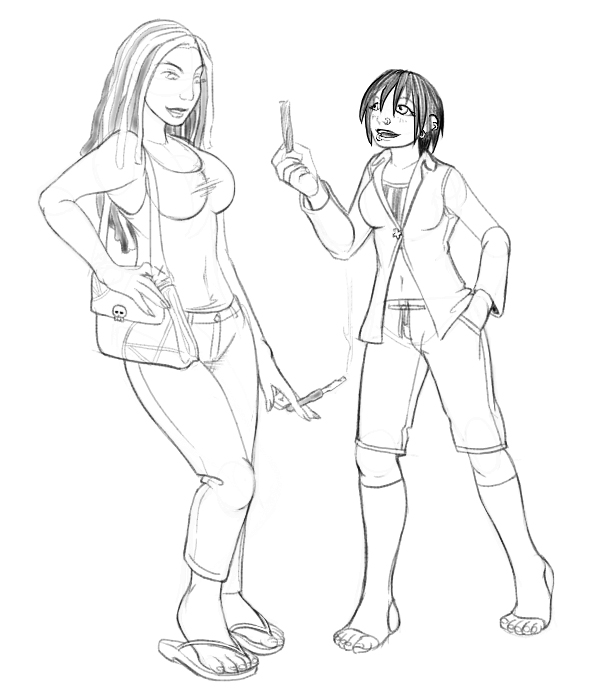 2girls drugs female_only height_difference holding_cigarette joint long_hair multiple_girls piercing sandals smoking_pipe soty taller_girl