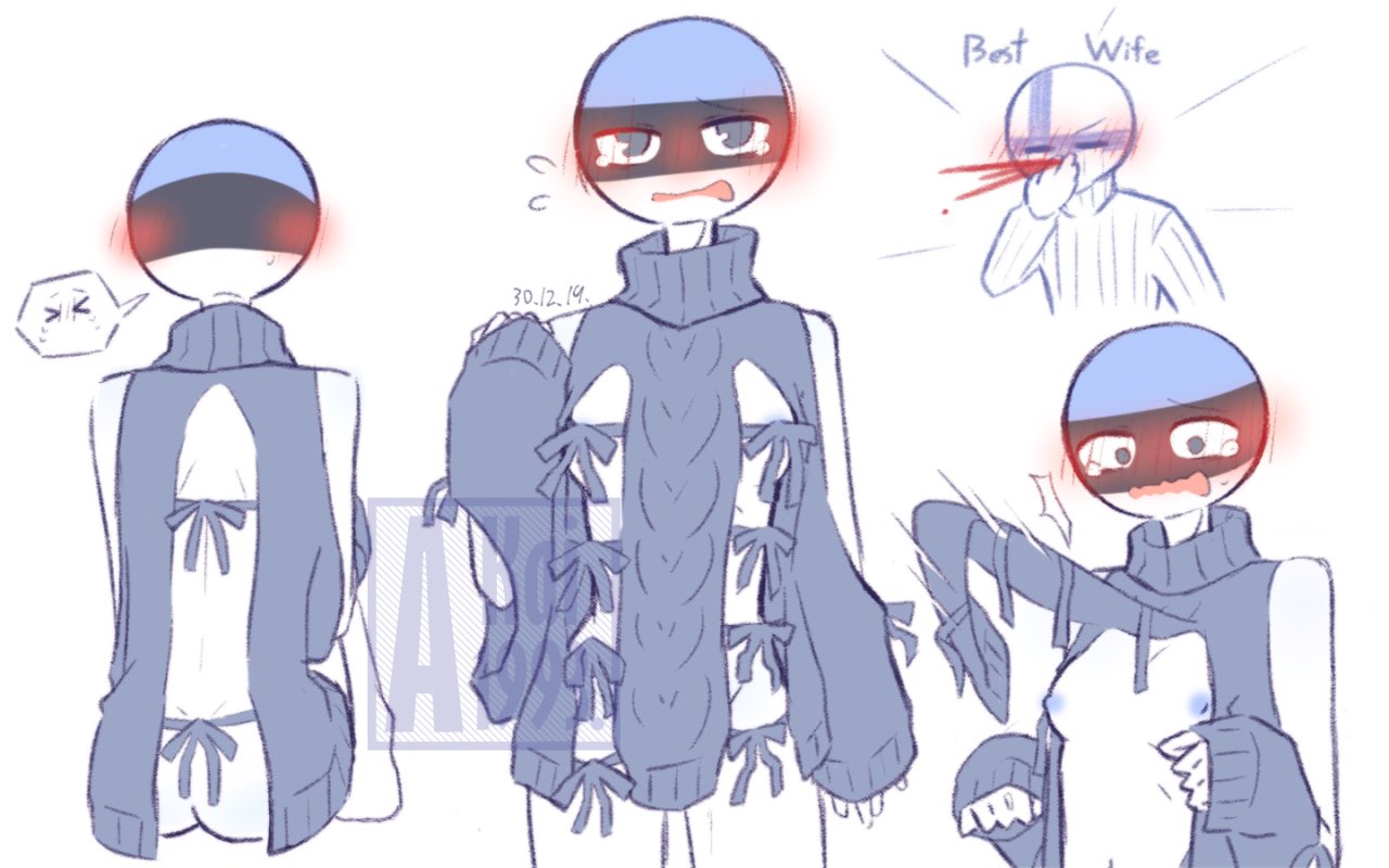 1boy 1girls ass blush bow bows breasts clothing countryhumans countryhumans_girl crying crying_with_eyes_open estonia estonia_(countryhumans) female finland finland_(countryhumans) flat_chest hand_on_nose no_bra no_panties no_underwear nosebleed sweater torn_clothes virgin_killer_sweater