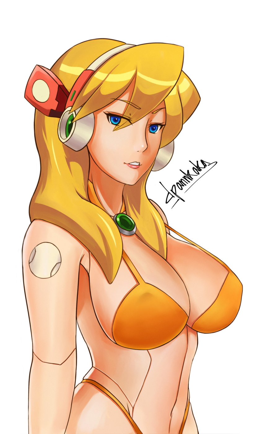 1girls alia android armpits bare_shoulders belly belly_button big_breasts bikini blonde blonde_hair blue_eyes bra breasts bug cyborg dpannkaka eyebrows eyebrows_visible_through_hair eyelashes green_jewel hair headgear humanoid large_breasts lips long_hair looking_at_viewer mega_man mega_man_x mega_man_x_dive navel nipples orange_bra pannkaka666 panties reploid robot robot_girl robot_humanoid robot_joints solo standing swimsuit teeth text thong underwear voluptuous watermark