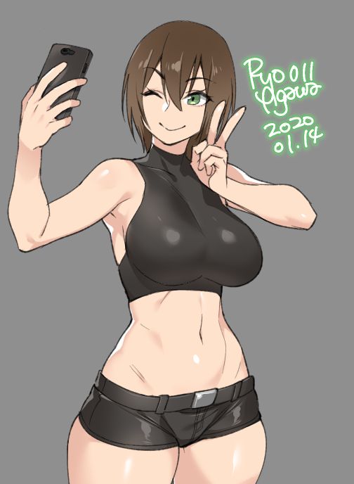 1girls, big breasts, breasts, cleavage, clothed, female, female only, large breasts, ryo agawa, selfie, solo