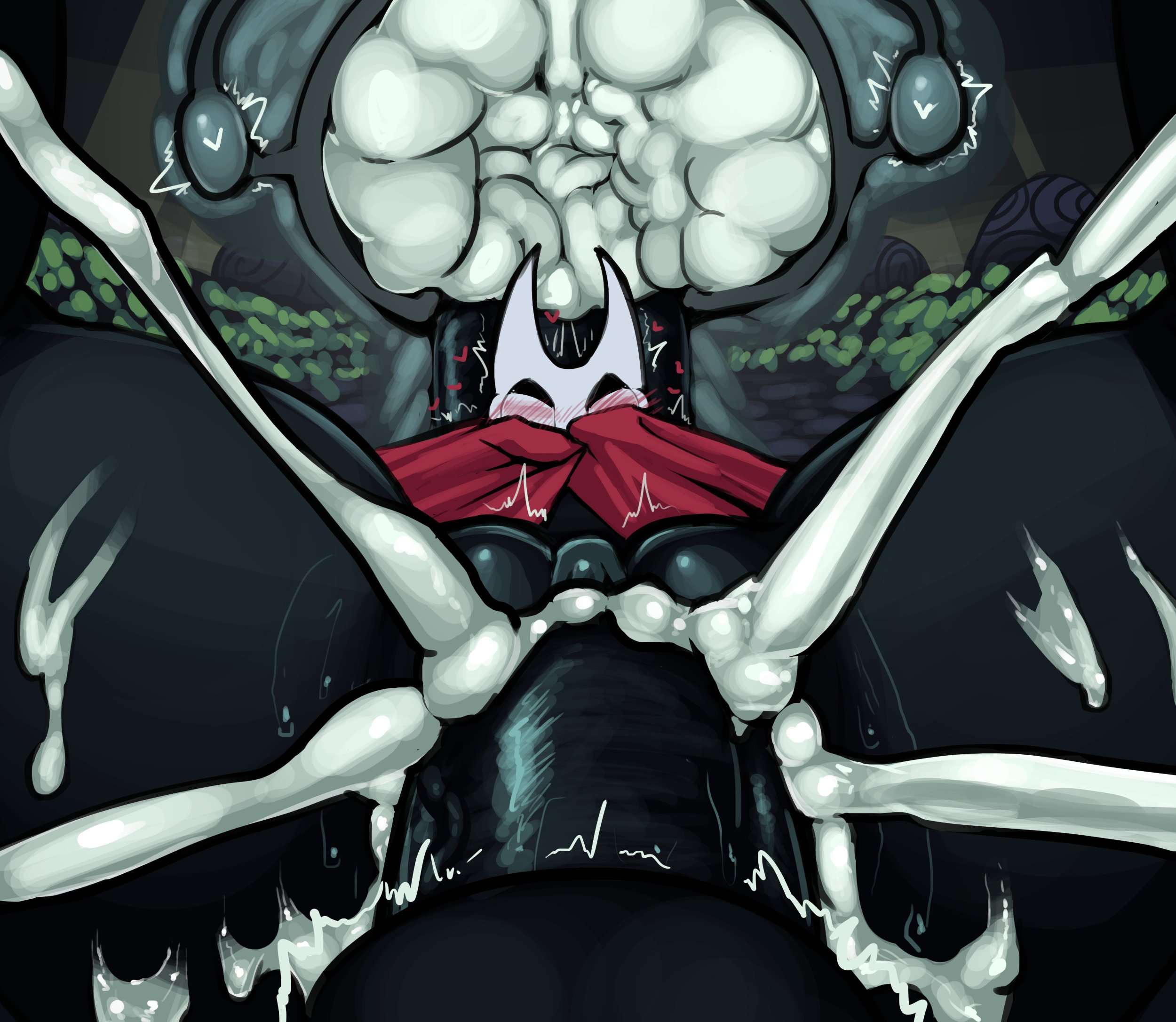 1boy, 1girls, boxman, cape, cloak, cum, cum filled, cum in pussy, cum in uterus, cum inside, cum overflow, erection, excessive cum, fallopian tubes, female, hollow knight, hornet (hollow knight), larger female, male, ovaries, ovulation, penetration, penis, pussy, red cape, sex, size difference, small but hung, smaller male, spread legs, straight, uterus, vaginal penetration, x-ray