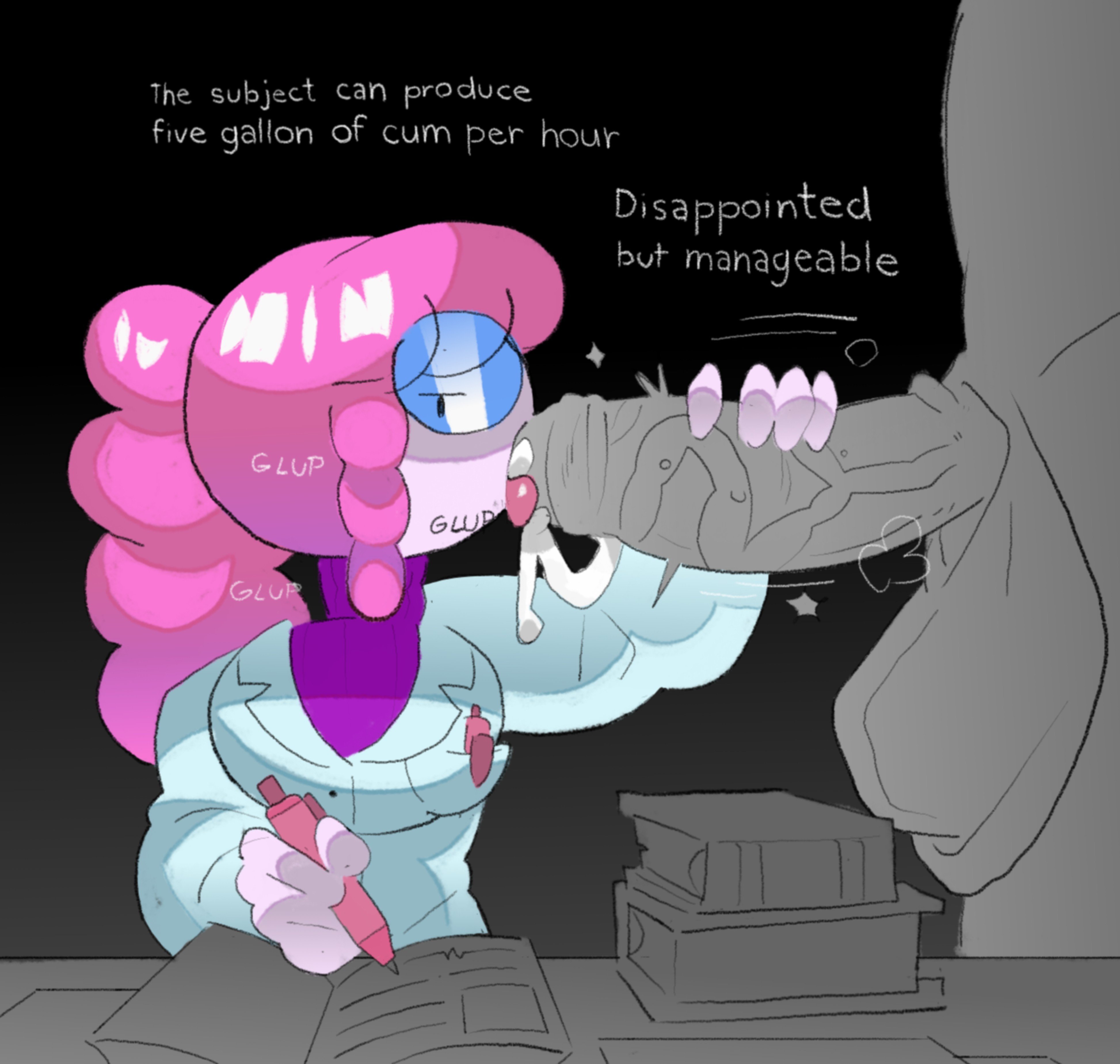 1boy, 1girls, adventure time, big penis, blowjob, cum, dialogue, english text, fellatio, female, fionna and cake, huge cock, male, penis, princess bubblegum, real saming, text