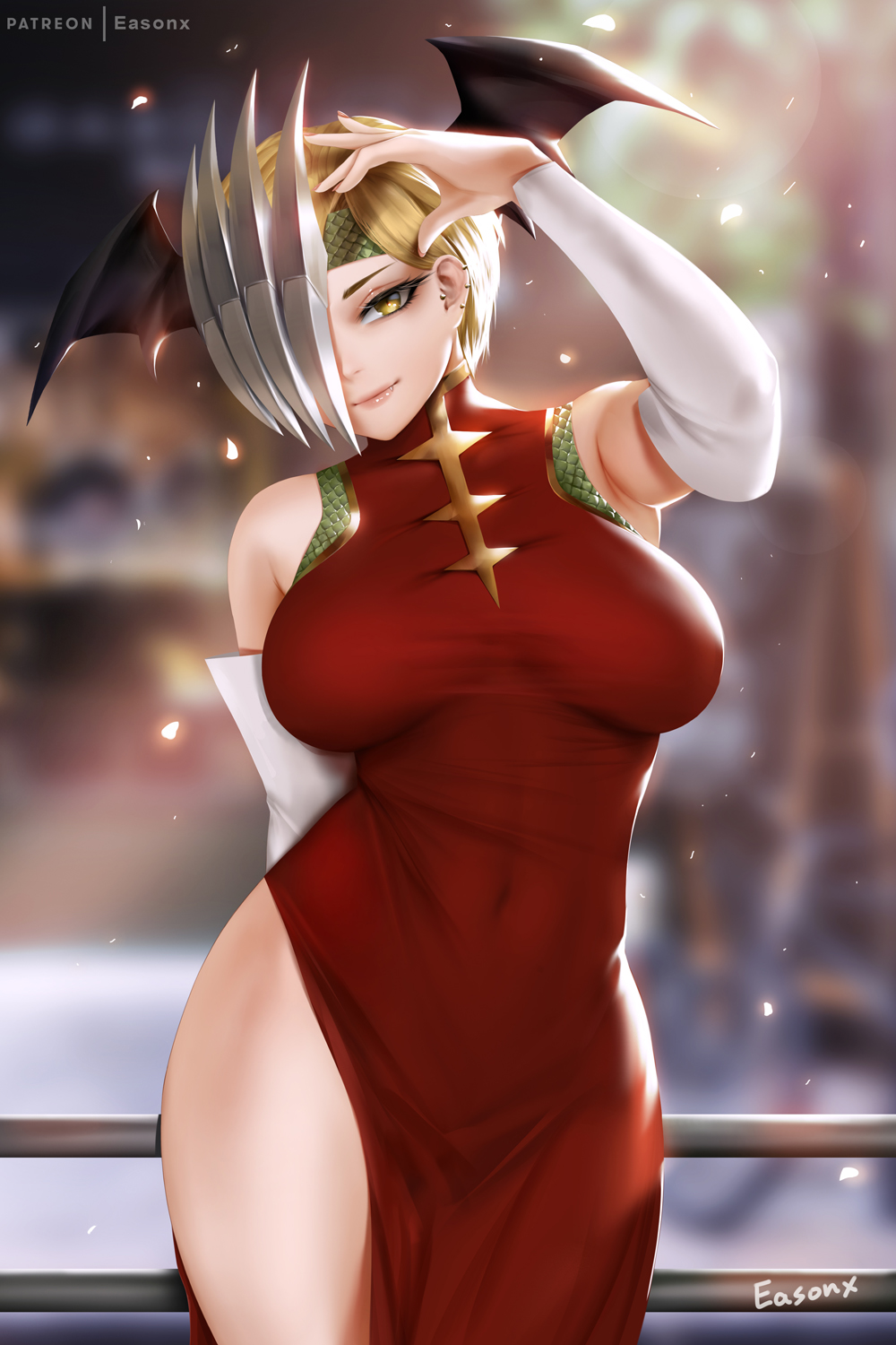 1girls, big breasts, breasts, chinese clothes, cleavage, easonx, female, female only, large breasts, light skin, light-skinned female, looking at viewer, my hero academia, ryuukyuu, solo, tatsuma ryuuko