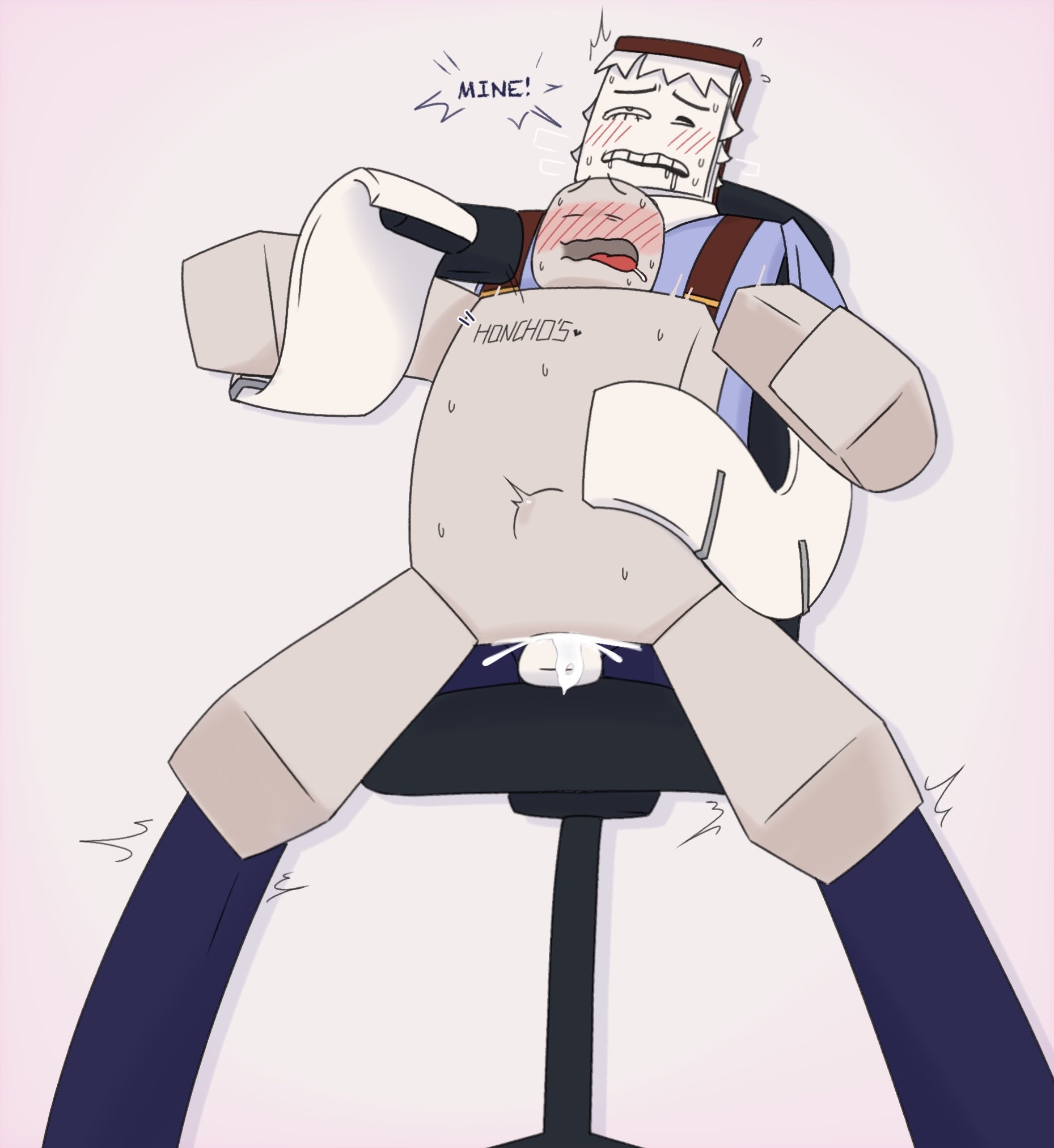 ahegao, artist request, blush lines, branding, creampie, cum, cum inside, dialogue, doors (roblox), drooling, honcho (doors), male yandere, object head, office clothing, paper, penis, penis out, player character, possessive, roblox, roblox game, robloxian, sex, sex from behind, simple background, sitting on lap, sitting on penis, sitting on person, stamp, stomach bulge, stomach deformation, suspenders, tagme, tie, unzipped, unzipped pants, yandere