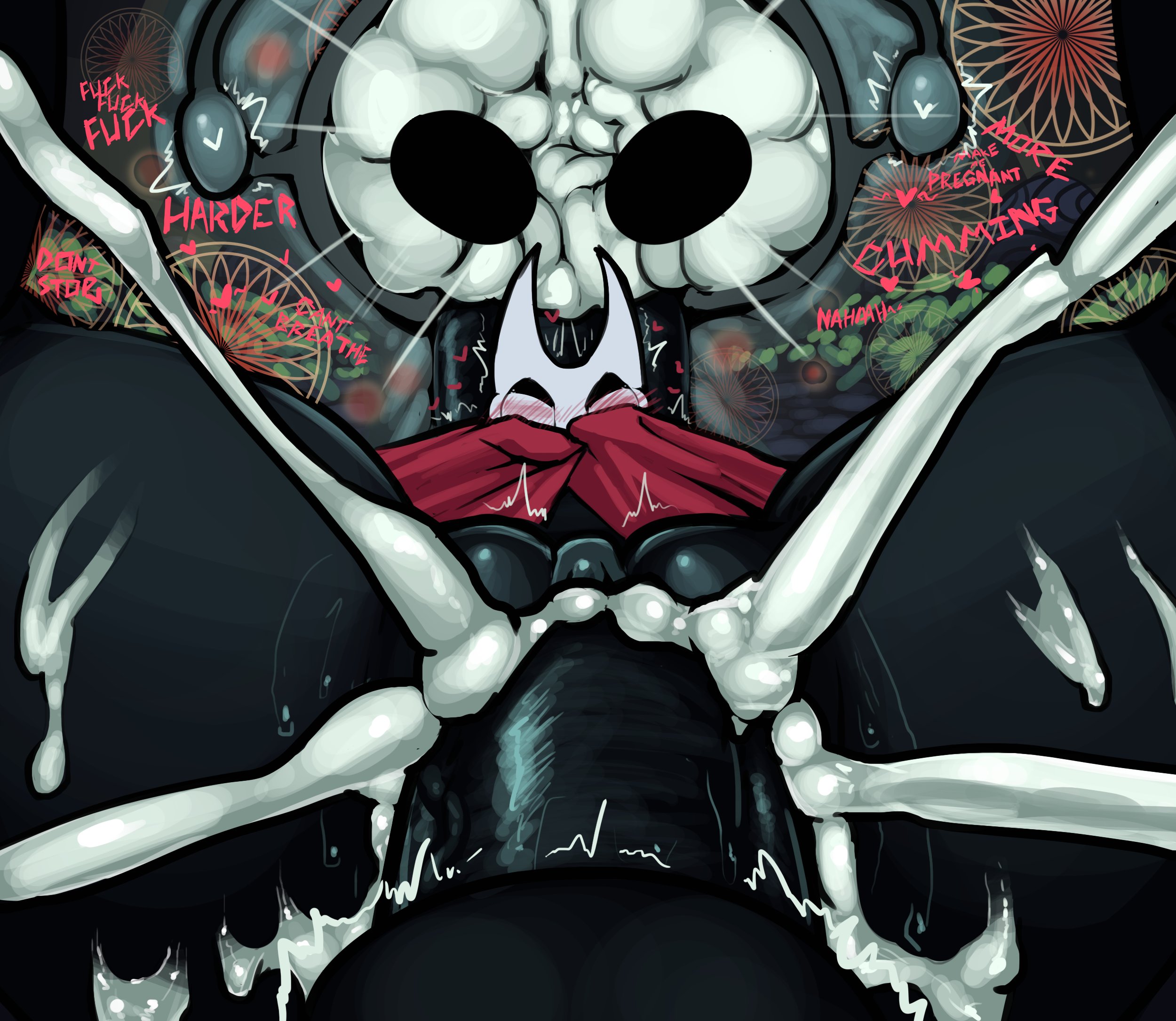 1boy, 1girls, blush, boxman, cape, cloak, cum, cum filled, cum in pussy, cum in uterus, cum inside, cum overflow, erection, excessive cum, fallopian tubes, female, hollow knight, hornet (hollow knight), impregnation request, male, ovaries, ovulation, penetration, penis, pussy, red cape, sex, spread legs, straight, uterus, vaginal penetration, x-ray