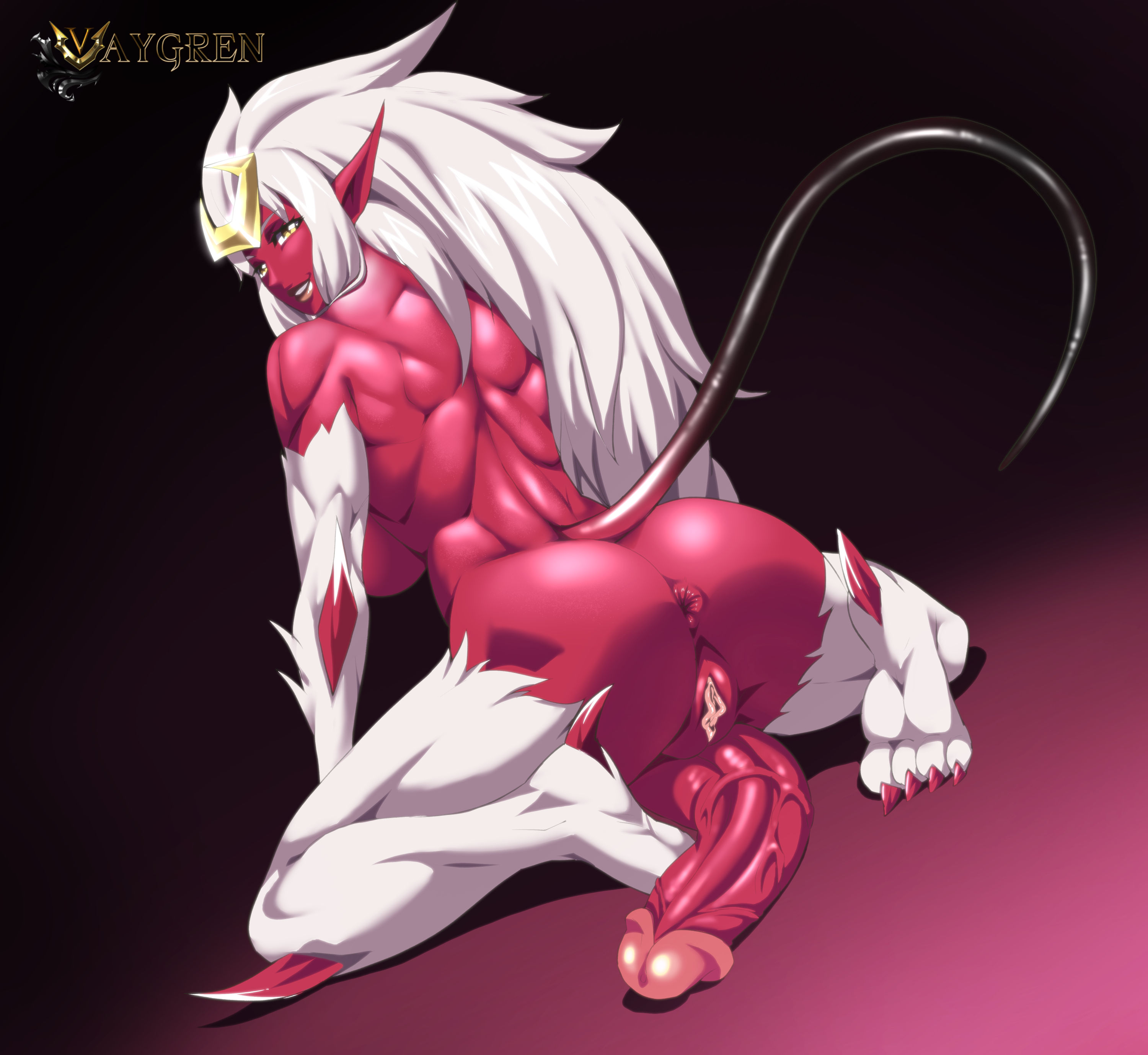 1futa, anus, ass, big penis, breasts, demon, full-package futa, futa only, futanari, intersex, penis, pussy, queen vyrus (vaygren), sideboob, solo, vaygren