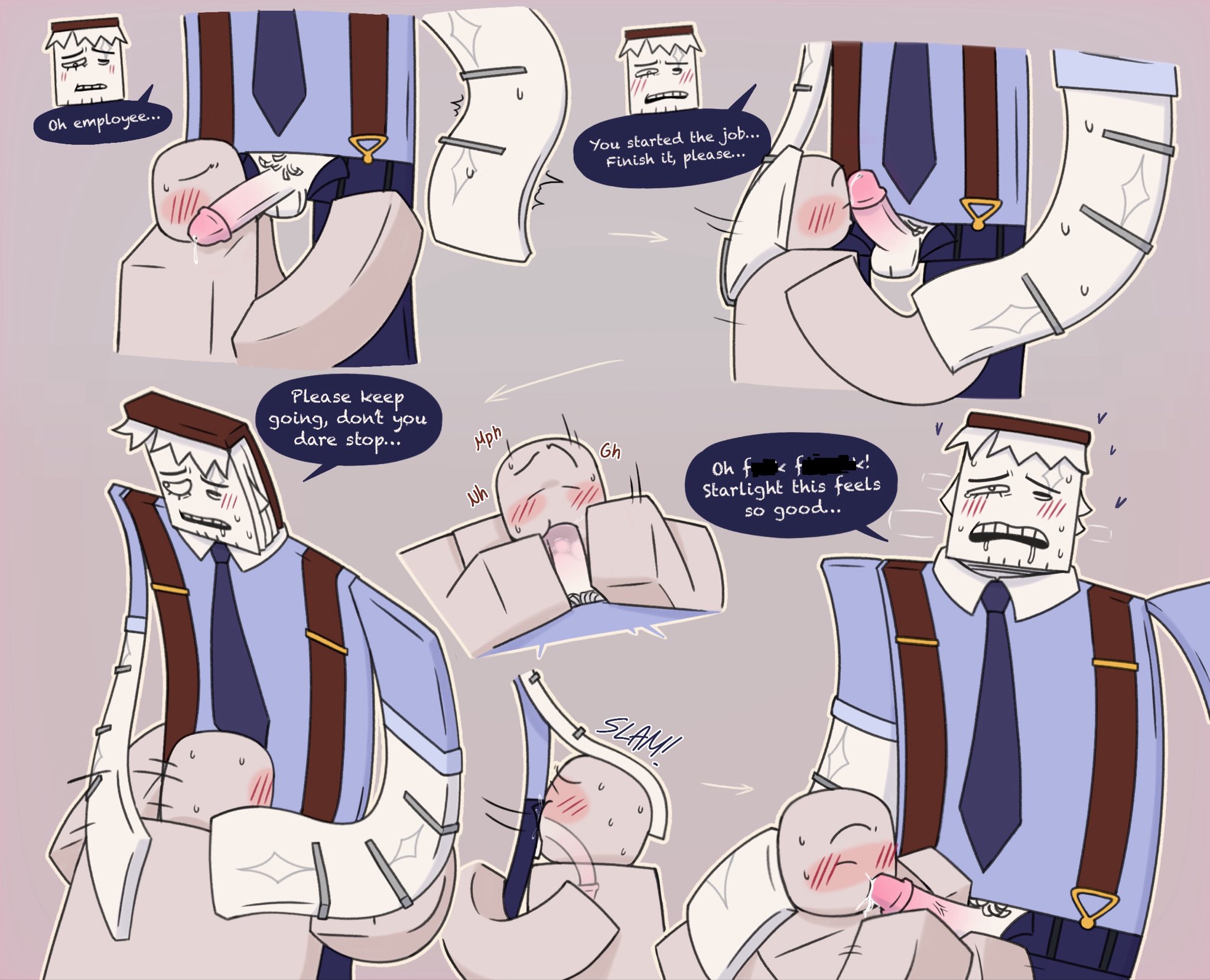 artist request, blowjob, blowjob only, blush lines, dialogue, doors (roblox), honcho (doors), object head, office clothing, paper, penis, penis out, roblox, roblox game, simple background, suspenders, tagme, tie, unzipped, unzipped pants