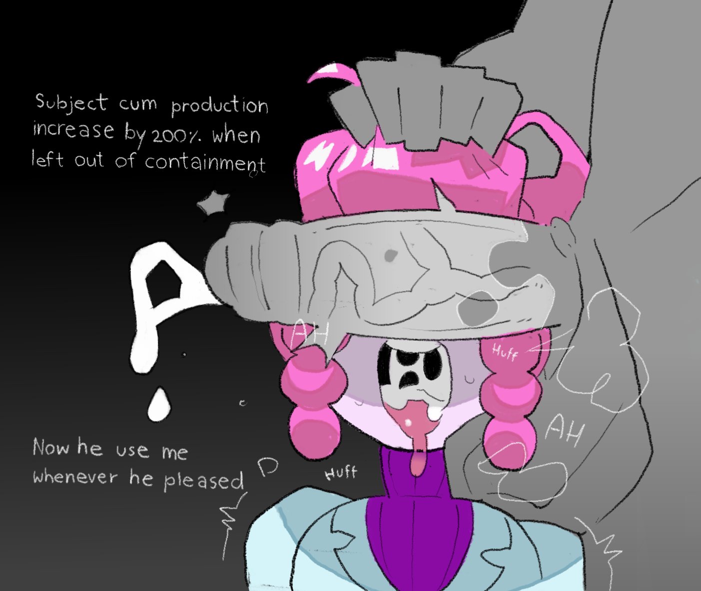 1boy, 1girls, adventure time, after ejaculation, after oral, big penis, cum, cum in mouth, dialogue, english text, fionna and cake, hair pull, panting, penis, princess bubblegum, questionable consent, real saming