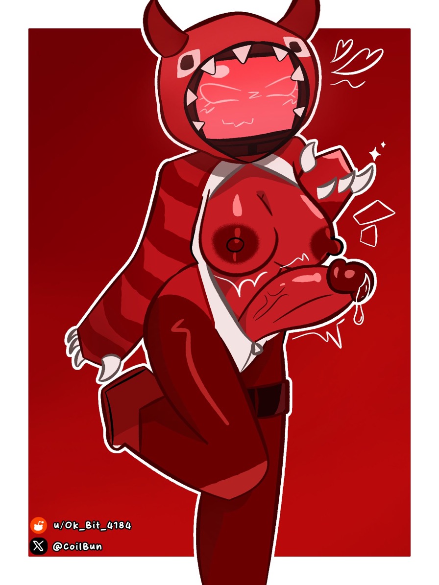 1futa, bodysuit, boobs, boobs out, breasts, breasts out, cock, coilbun, cosplay, dick, dickgirl, drako veeronica, erect nipples, erect penis, erection, female, forsaken (roblox), futa, futa only, futanari, medium penis, naughty face, nipples, nipples outside, onesie, open clothes, open onesie, penis, precum, red background, red body, red clothing, red outfit, red penis, red skin, roblox, roblox game, robloxian, robot, screen, screen face, social media, television, tv, tv head, tv head robot, veeronica, white background