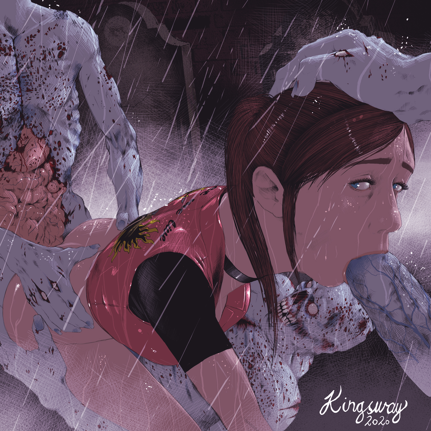 1girls, 2020, 3boys, 3monsters, airtight, all holes, all three filled, anal, anal penetration, anal sex, artist name, biohazard, blowjob, blue eyes, brown hair, capcom, claire redfield, clothing, double penetration, erection, fellatio, female, forced blowjob, forced sex, foursome, from behind, gangbang, hair, intestines, kingsway, male, monster, monster on female, multiple boys, multiple males, multiple penises, open mouth, oral, penis, pussy, raining, resident evil, resident evil code veronica, sex, spitroast, spread legs, straight, sucking, triple penetration, undead, vaginal penetration, vaginal sex, video games, watermark, zombie