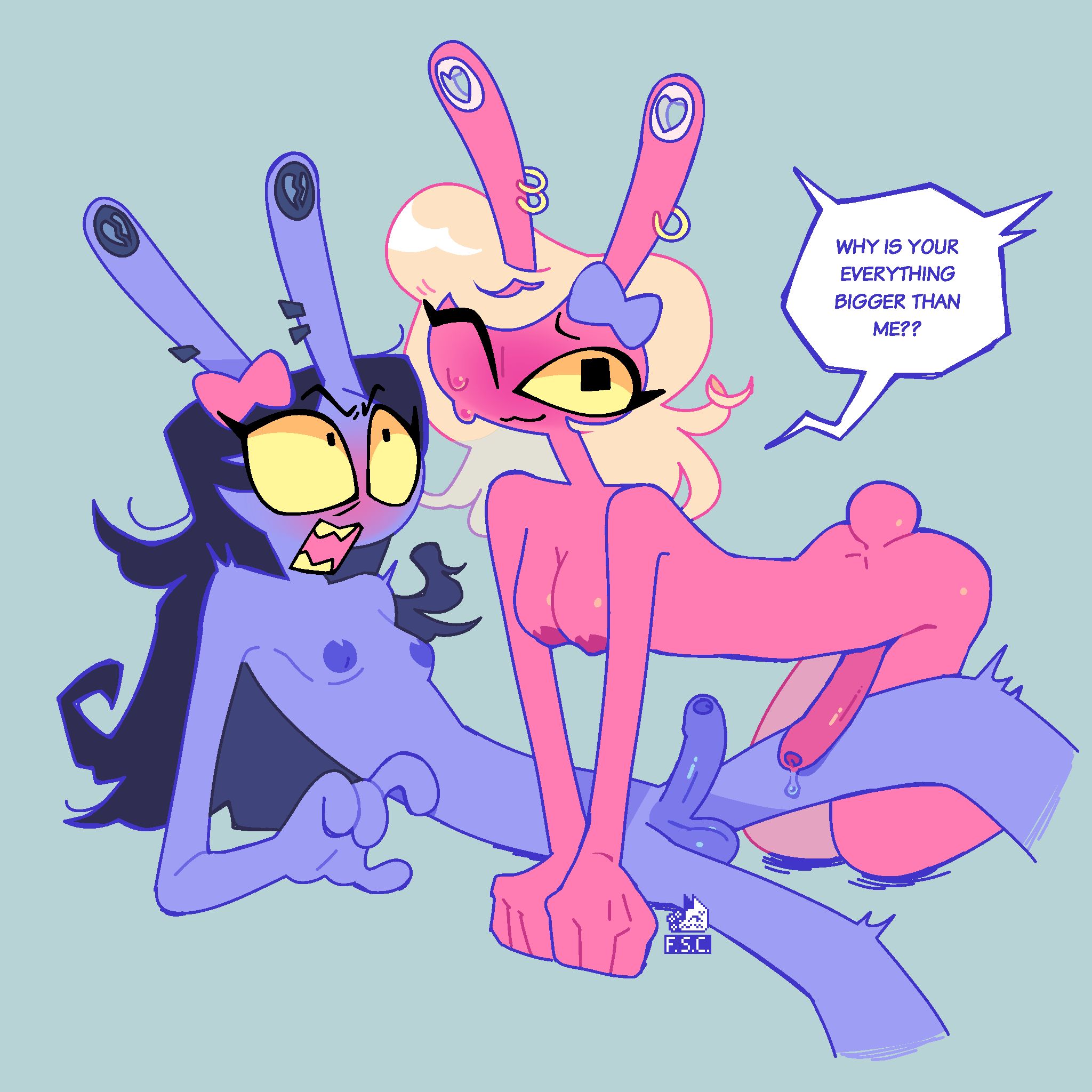 2girls, angry, ass, balls, breasts, daisy (the amazing digital circus), evil jax (the amazing digital circus), female, fsc, gooseworx's post-transition jax design, jax (the amazing digital circus), penis, precum, tagme, the amazing digital circus, trans woman