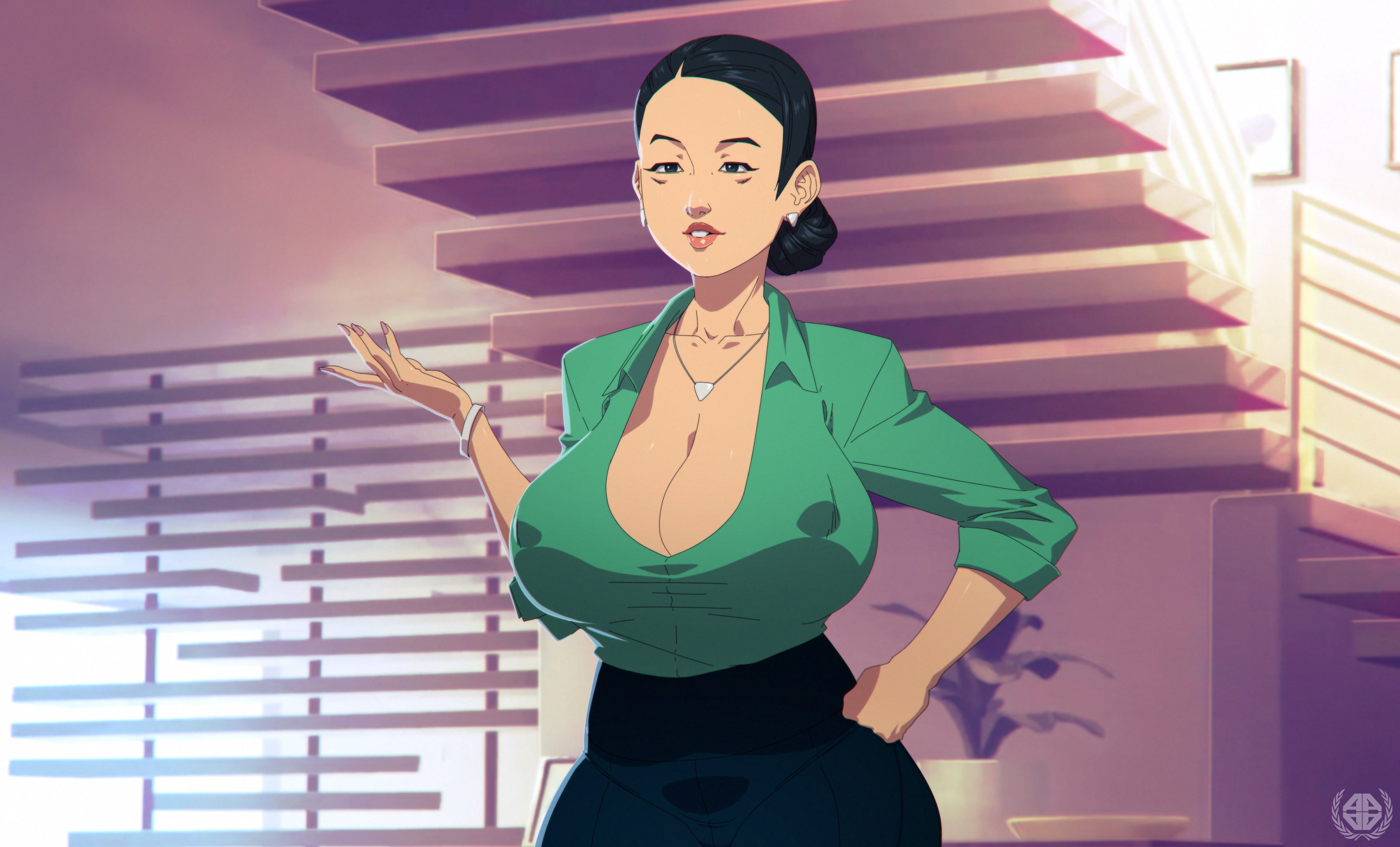 1girls, amaurymangaka, asian, asian female, big breasts, black hair, breasts, cleavage, debbie grayson, deborah grayson, erect nipples, female, female only, huge breasts, image comics, invincible, mature female, milf, mother, necklace, nipple bulge, nipples, solo