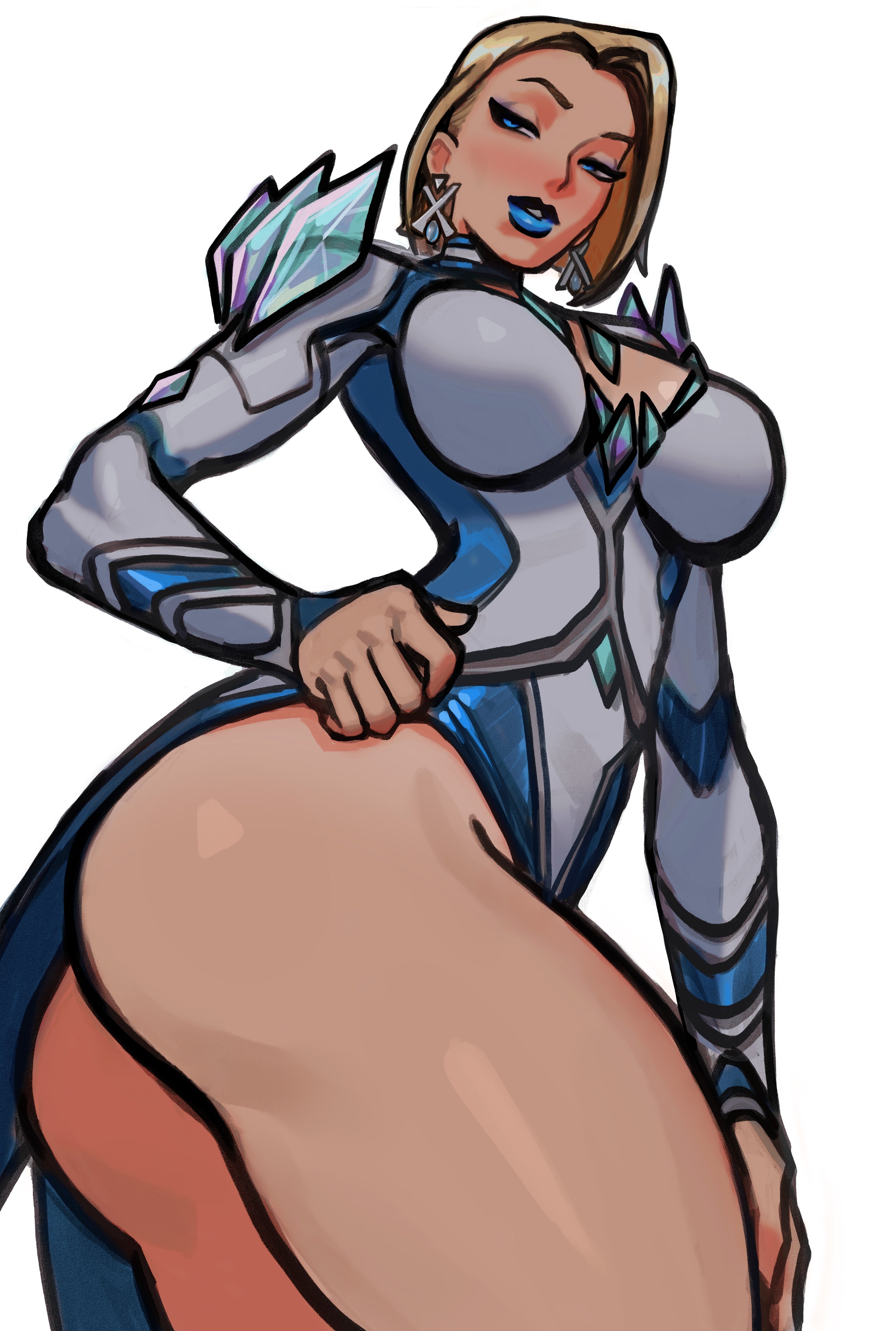 1girls, ass, athletic, athletic female, athletic thighs, blonde female, blue lipstick, bob cut, breasts, emma frost, emma frost (marvel rivals), female, female focus, female only, hi res, large breasts, light skin, light-skinned female, looking at viewer, marvel, marvel comics, marvel rivals, peterchai58, solo, thick thighs, thighs, wide hips
