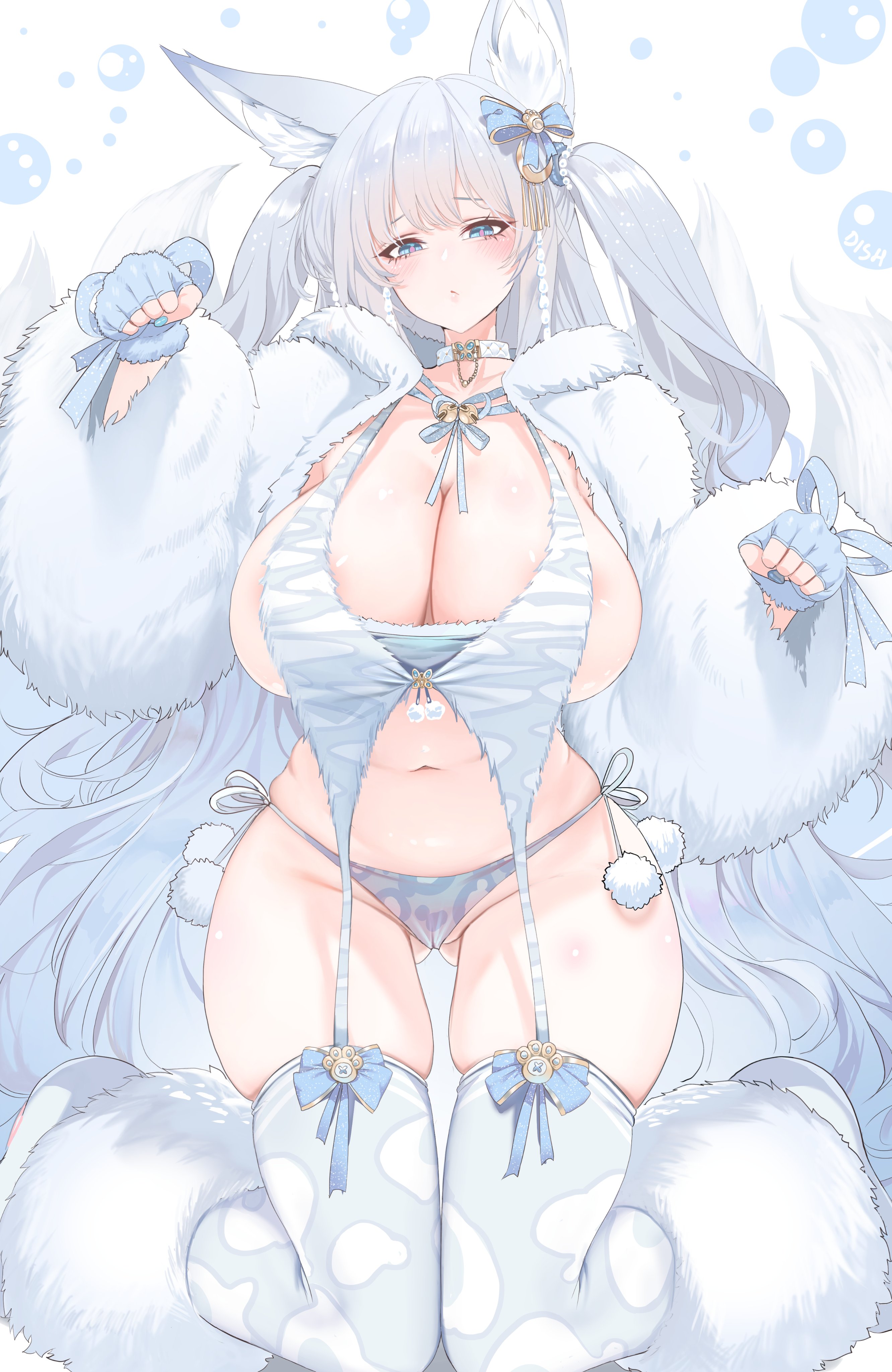 1girls, azur lane, breasts, dishwasher1910, female, fox ears, fox girl, hips, huge breasts, kitsune, light skin, light-skinned female, long hair, shinano (azur lane), thick thighs, thighs, white hair, wide hips