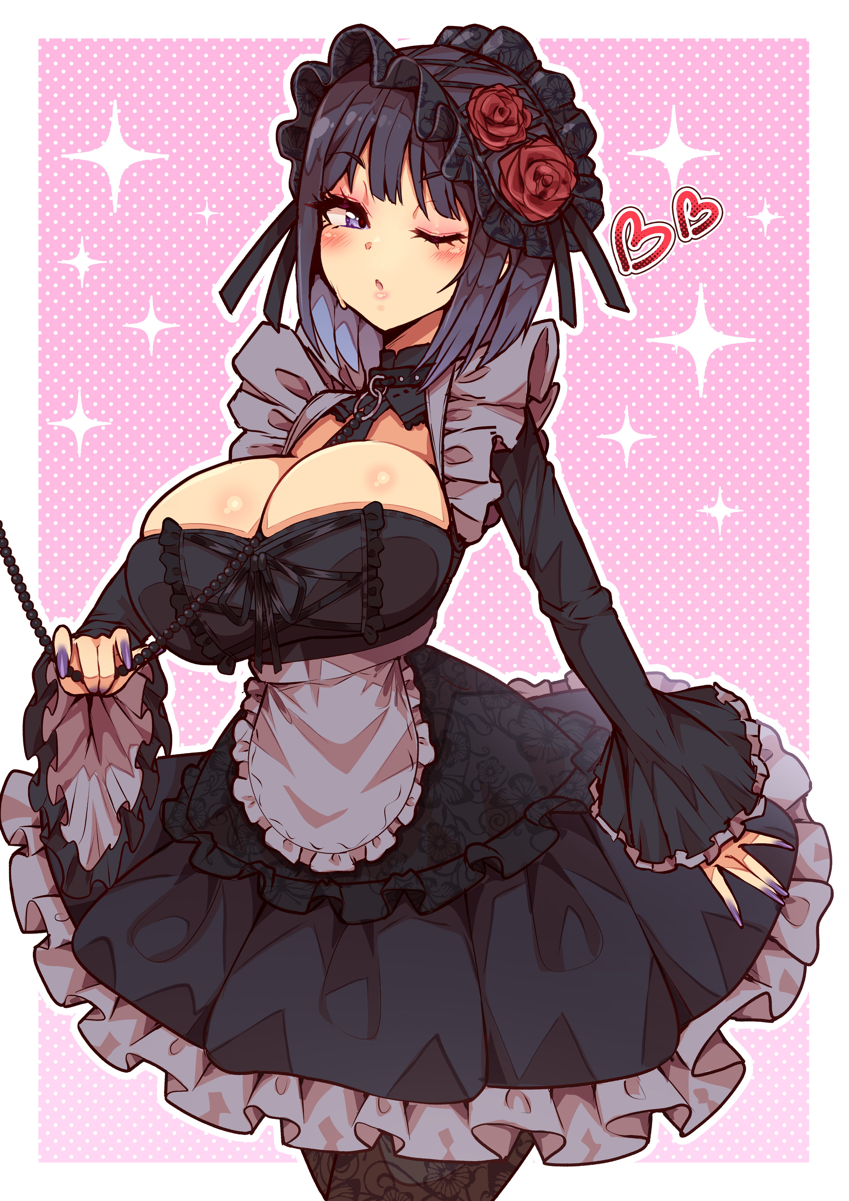1girls, big breasts, black hair, blue eyes, breasts, clothed, clothing, collar, cosplay, eye closed, female, female focus, female only, gyaru, kitagawa marin, kuroe shizuku (cosplay), large breasts, looking at viewer, short hair, solo, solo female, sono bisque doll wa koi wo suru, virus-g