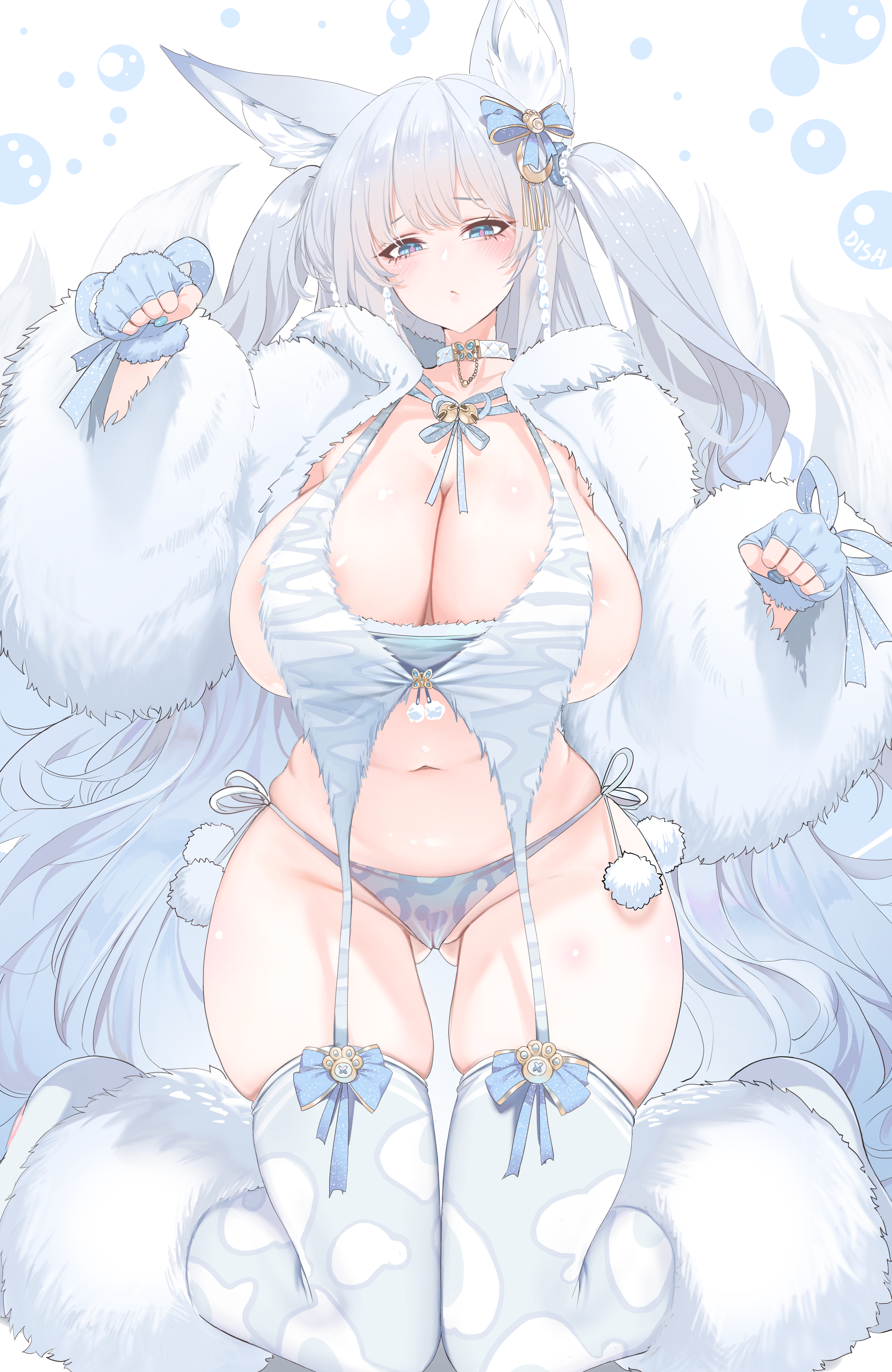 1girls, azur lane, breasts, dishwasher1910, female, fox ears, fox girl, hips, huge breasts, kitsune, light skin, light-skinned female, long hair, shinano (azur lane), thick thighs, thighs, white hair, wide hips