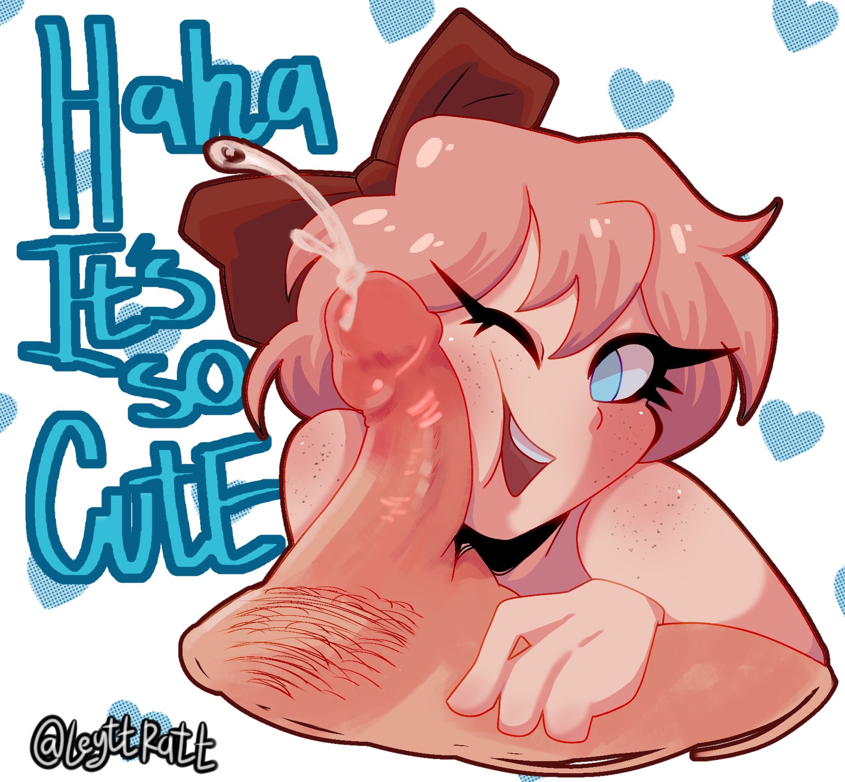 1boy, 1girls, cock, cock worship, cum, cute, doki doki literature club, female, happy, leyttkatt, male, medium penis, penis, penis awe, penis on face, rubbing penis on face, sayori (doki doki literature club), wink