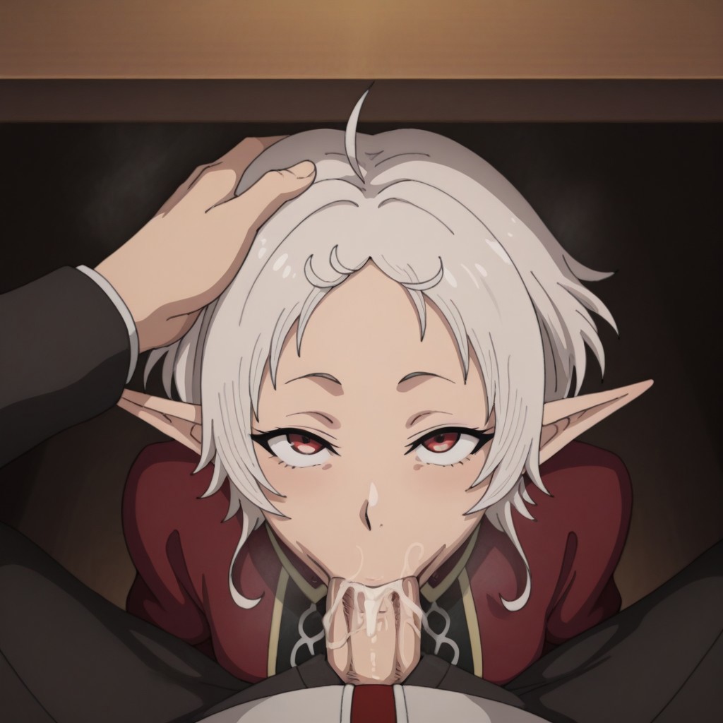 ai generated, akaz123, blowjob, cum in mouth, deep blowjob, drooling, female, mushoku tensei, mushoku tensei: isekai ittara honki dasu, oral, pov, sylphiette (mushoku tensei), tight throat