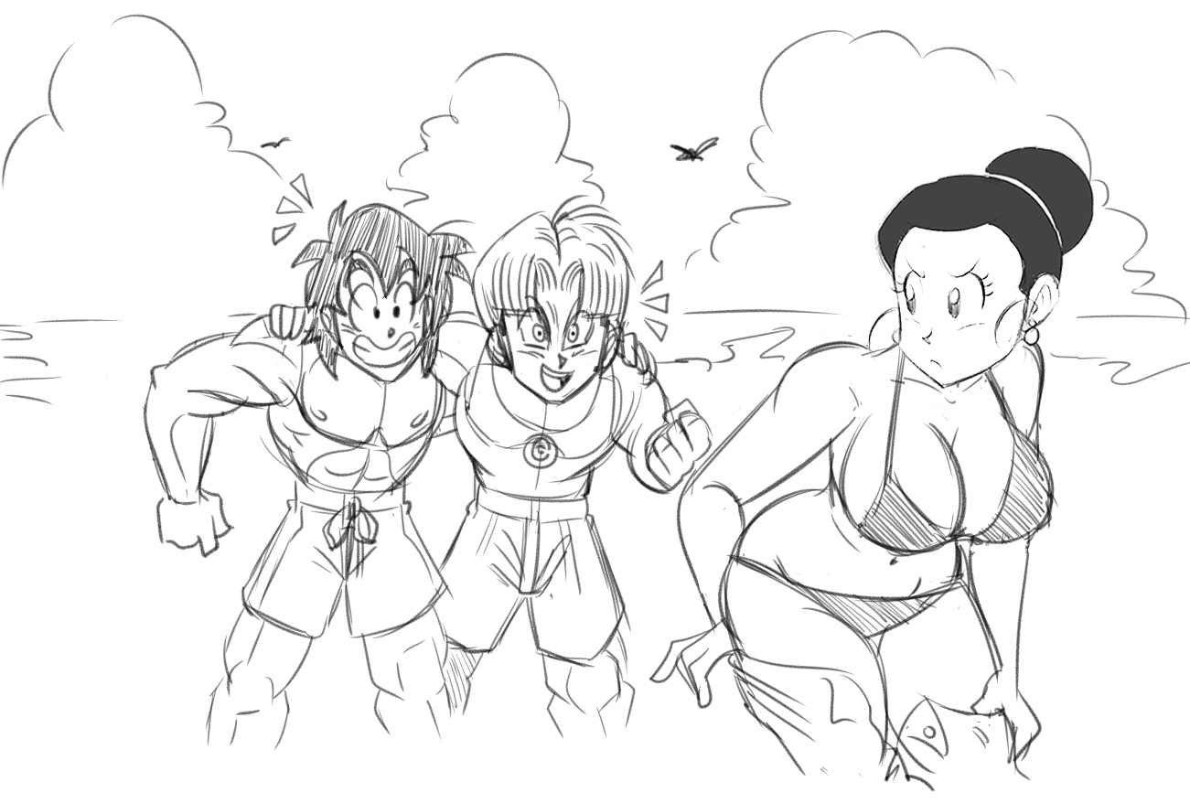 2d, abs, age difference, aged up, athletic, athletic male, bikini, breasts, chichi, chichi (majin buu saga), cougar, cougar milf, dragon ball, dragon ball z, edit, edited, female, fit, fit male, friends mother, funsexydragonball, looking back, male, male abs, mature female, milf, mother and son, mother and son's friend, muscular, muscular male, no penetration, older female and younger male, open mouth, son goten, sons friend, straight, third-party edit, trunks briefs, uncolored, undressing, undressing self