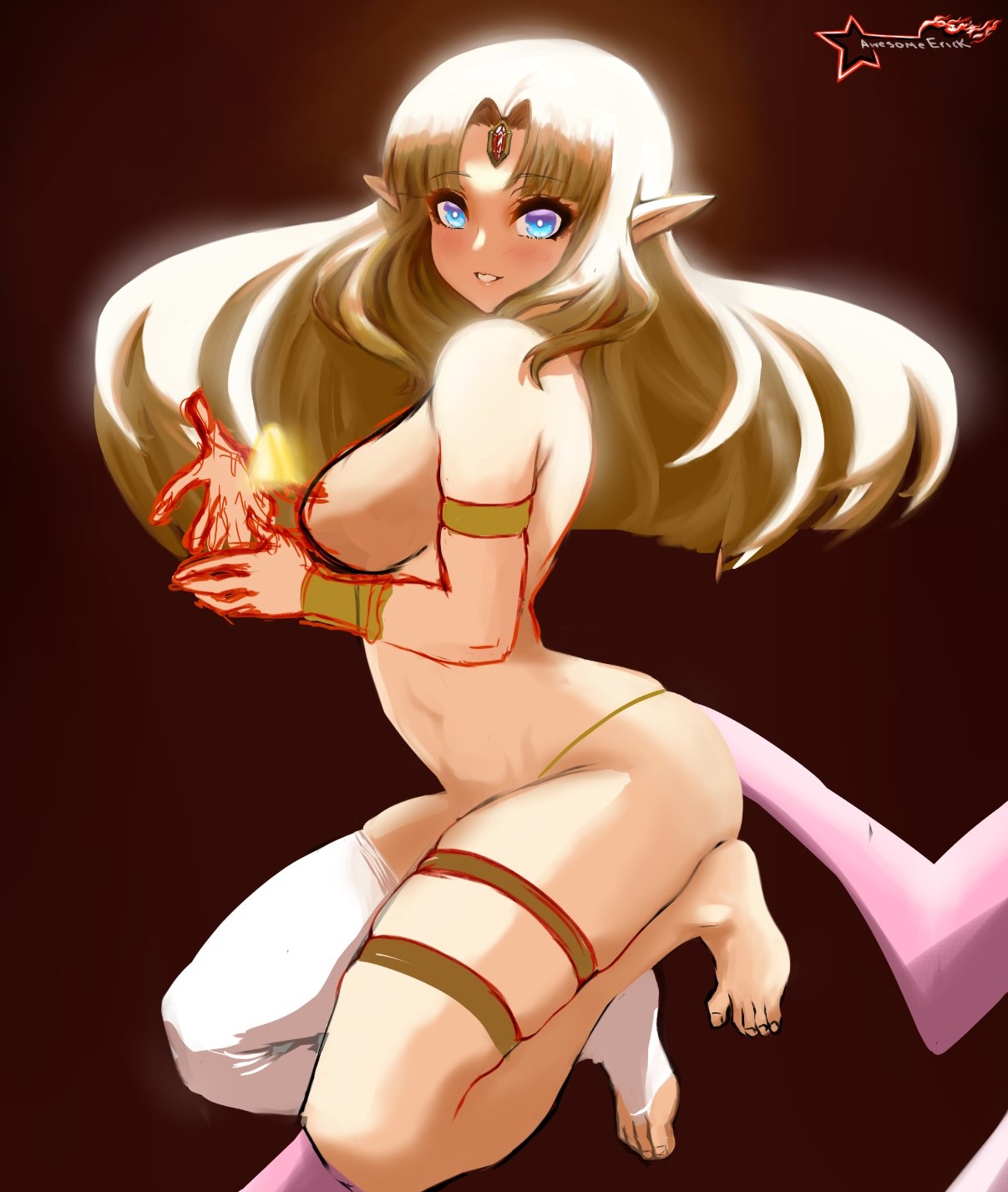 awesomeerix, bad censor, censored, covered nipples, covering, female, nintendo, princess zelda, the legend of zelda, wip, zelda (a link between worlds)