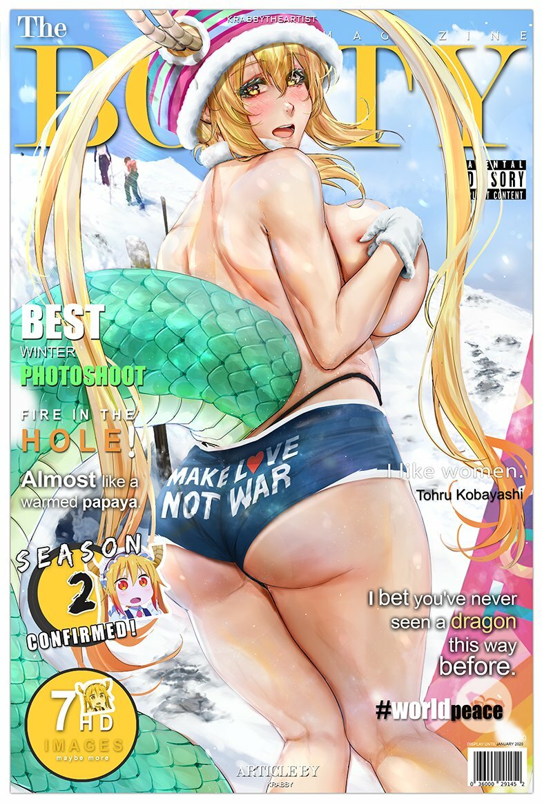 1girls, ass, big ass, big breasts, breasts, female, female only, krabby (artist), large breasts, looking at viewer, looking back, miss kobayashi's dragon maid, solo, tohru (dragon maid)