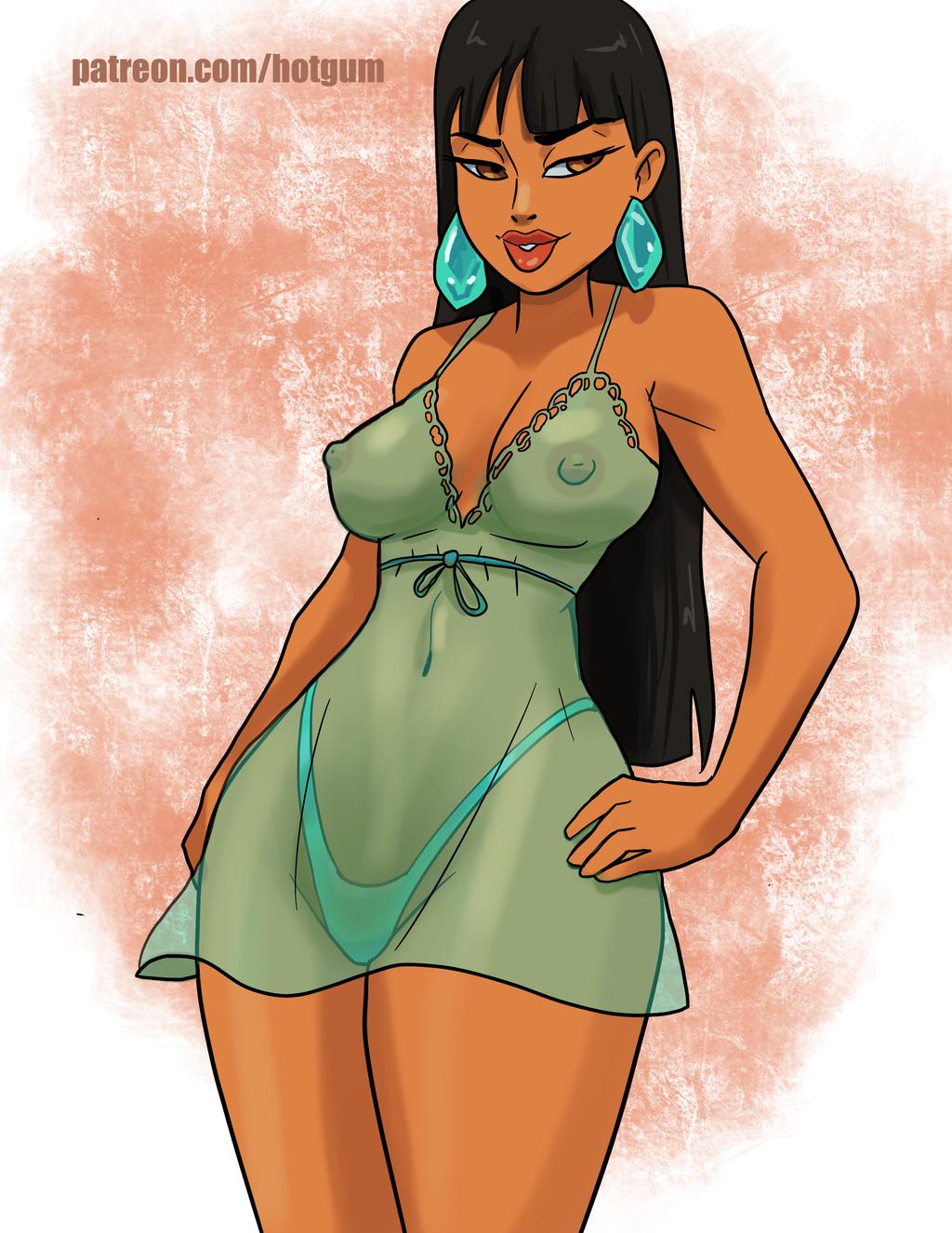 1girls black_hair breasts brown_eyes chel dark-skinned_female dark_skin dreamworks female female_only green_dress green_earrings hand_on_hip hotgum long_hair native_american panties patreon red_lips smile solo solo_female the_road_to_el_dorado thick_thighs transparent_clothing wide_hips