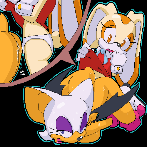 bat breasts color cream_the_rabbit exposed_breasts female female_only fur furry hotred interspecies multiple_females rabbit rouge_the_bat sega seikoseeley sonic_(series) wings