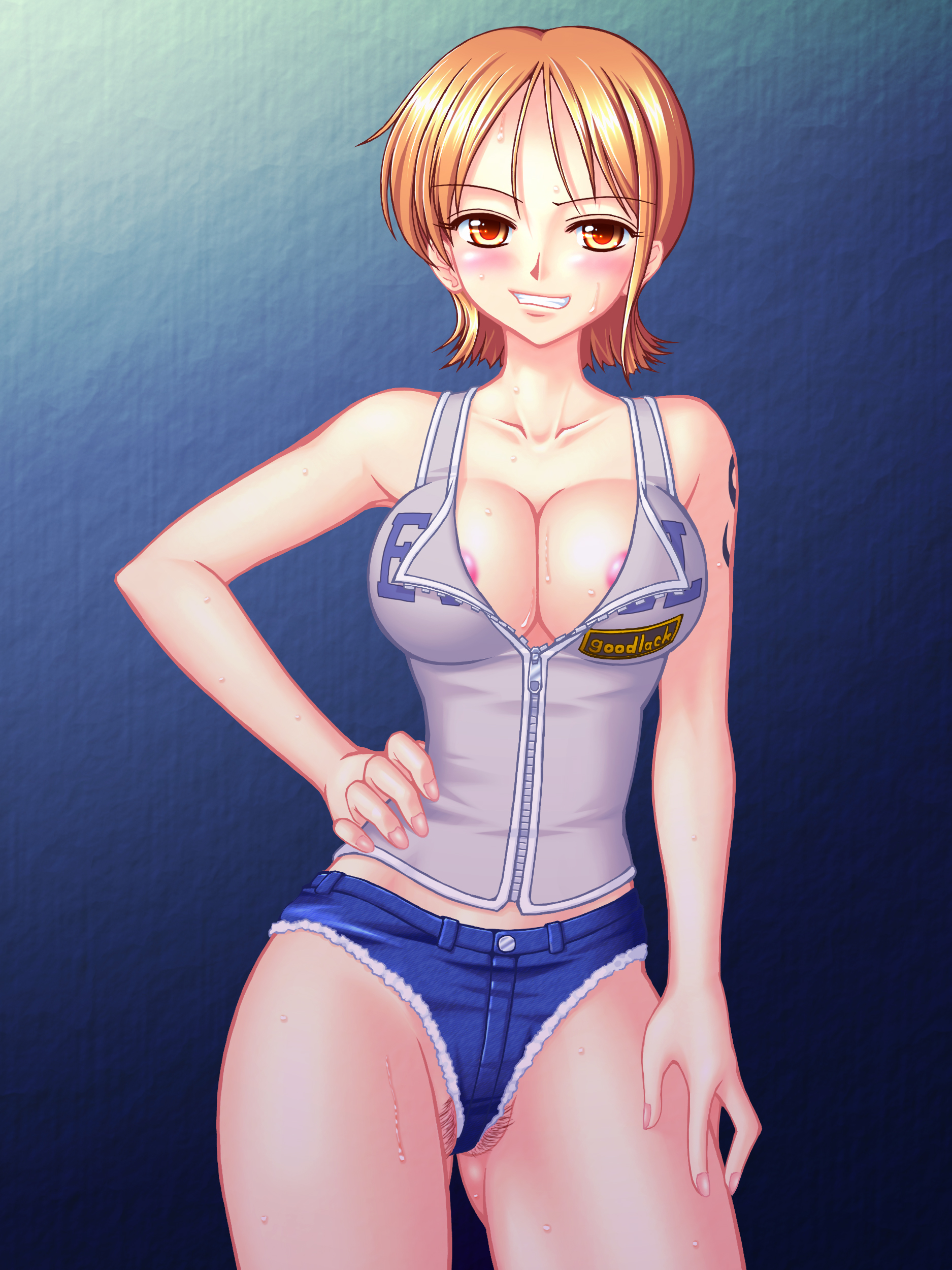 cleavage clothes color female female_only front_view hair hanazuka_ryouji hand_on_hip nami one_piece orange_hair pre-timeskip solo standing straight_hair tagme