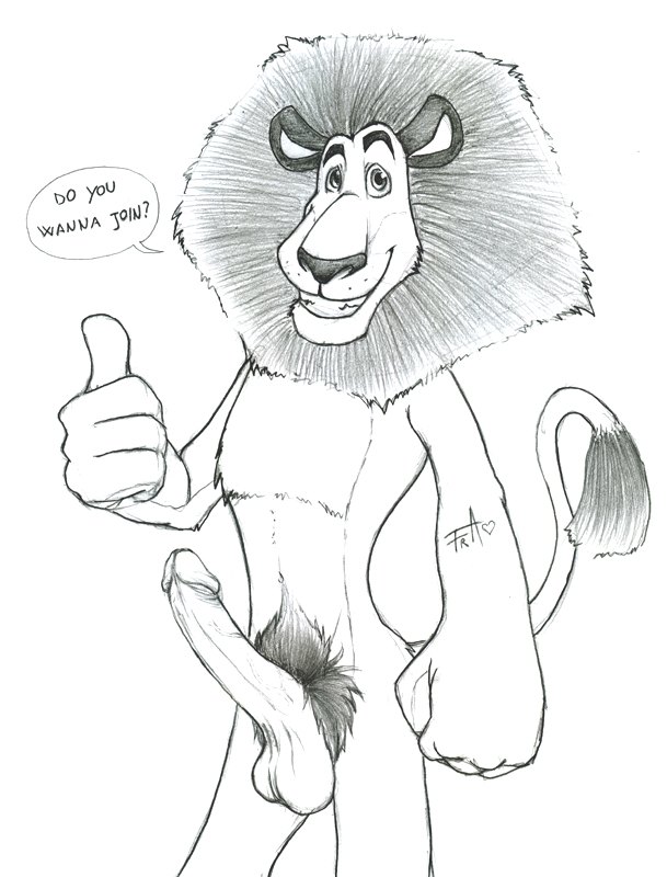 2006 alakay_alex anthro dreamworks erection foreskin francesco front_view fur furry furry_only lion madagascar_(film) madagascar_(series) male male_only monochrome nude penis retracted_foreskin solo testicles uncut