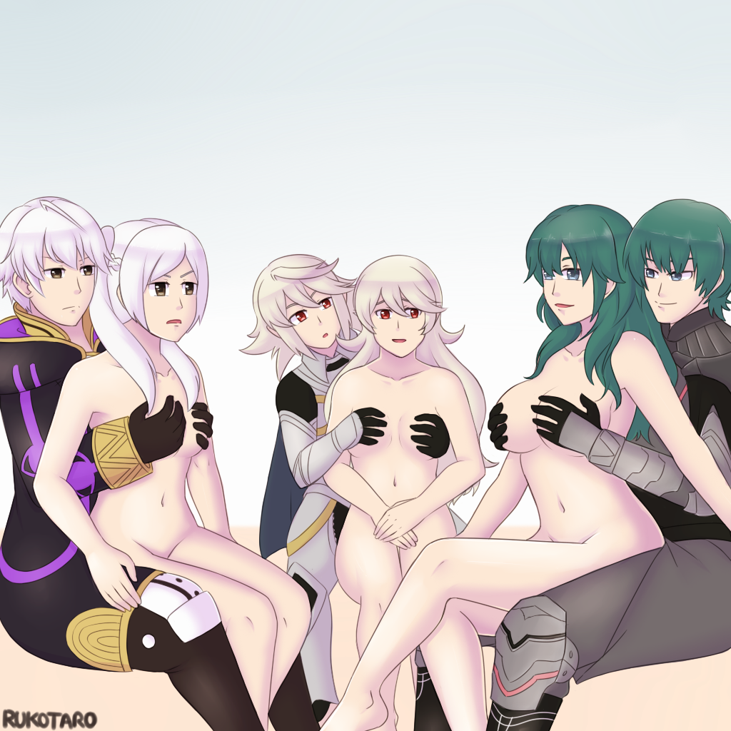 3boys 3girls byleth_(fire_emblem) byleth_(fire_emblem)_(female) byleth_(fire_emblem)_(male) clothed_male_nude_female competition corrin_(fire_emblem) corrin_(fire_emblem)_(female) corrin_(fire_emblem)_(male) covering covering_breasts female fire_emblem fire_emblem:_three_houses fire_emblem_awakening fire_emblem_fates hand_bra hands_on_breasts holding_breast large_breasts male manakete medium_breasts multiple_boys multiple_girls nintendo robin_(fire_emblem) robin_(fire_emblem)_(female) robin_(fire_emblem)_(male) rukotaro selfcest small_breasts straight super_smash_bros. tagme