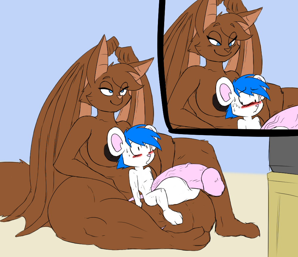 1boy 1futa 2015 anthro ball_sitting balls big_balls big_breasts big_penis blue_eyes blue_hair blush breasts chiropteran completely_nude duo echoen fur futa_with_male futanari genitals giantess gynomorph hair herm huge_balls huge_cock hyper hyper_genitalia hyper_penis intersex macro mammal marchingball micro mini_giantess mouse murid murine nipples nude nude_male penis rodent simple_background sitting_on_balls size_difference tnargraef white_body white_fur wings