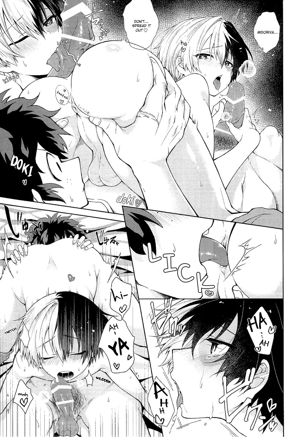 69, anilingus, anus, ass, big penis, comic, english text, fellatio, femboy, gay, izuku midoriya, male, male only, my hero academia, nude, pajamas, penis, sakamei hamachi, shouto todoroki, tododeku, yaoi