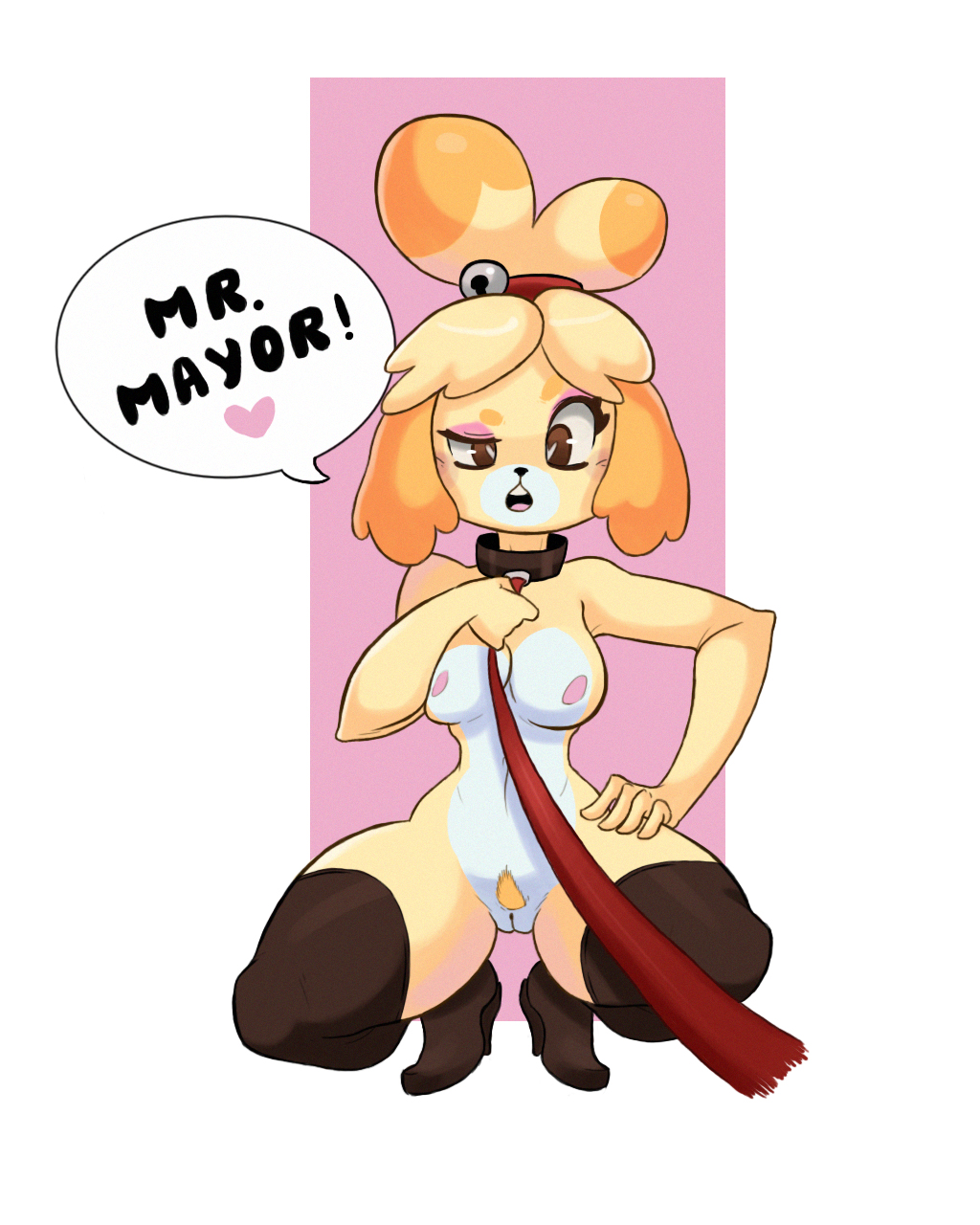 <3 2019 alternate_version_at_source animal_crossing anthro bondage breasts canid canine canis clothing collar crouching dialogue domestic_dog english_text female femsub fur furry furry_only genitals heart hi_res isabelle_(animal_crossing) leash legwear maledom mammal mostly_nude naked naked_boots naked_footwear nintendo nude open_mouth pubes pussy shih_tzu sollarian solo speech_bubble text thick_thighs thigh_highs toy_dog video_games