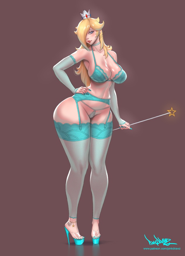 1girls big_breasts bimbo blonde_hair breasts clear_strap_heels cleavage feet female female_only high_heels large_breasts light-skinned_female mario_(series) nintendo pinkdrawz princess_rosalina solo stiletto_heels super_mario_galaxy thick_thighs thighhighs very_high_heels wide_hips