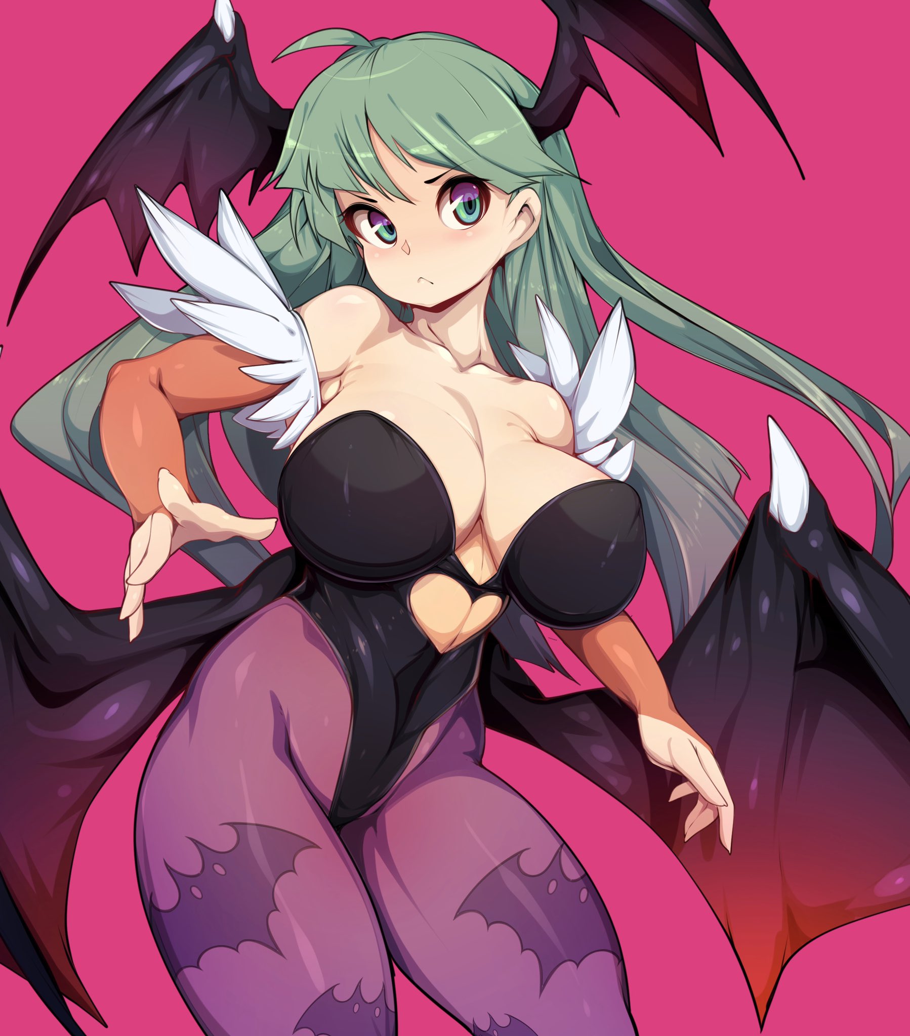 1girls, bat wings, breasts, cleavage, clothing, darkstalkers, demon, demon girl, female, female only, head wings, huge breasts, large breasts, morrigan aensland, slugbox, solo, succubus