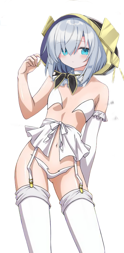 ars_almal blue_eyes blue_hair bowtie cute edit female glove helmet lingerie nijisanji one_glove pale-skinned_female pale_skin socks strapless_bra transparent_background virtual_youtuber white_lingerie