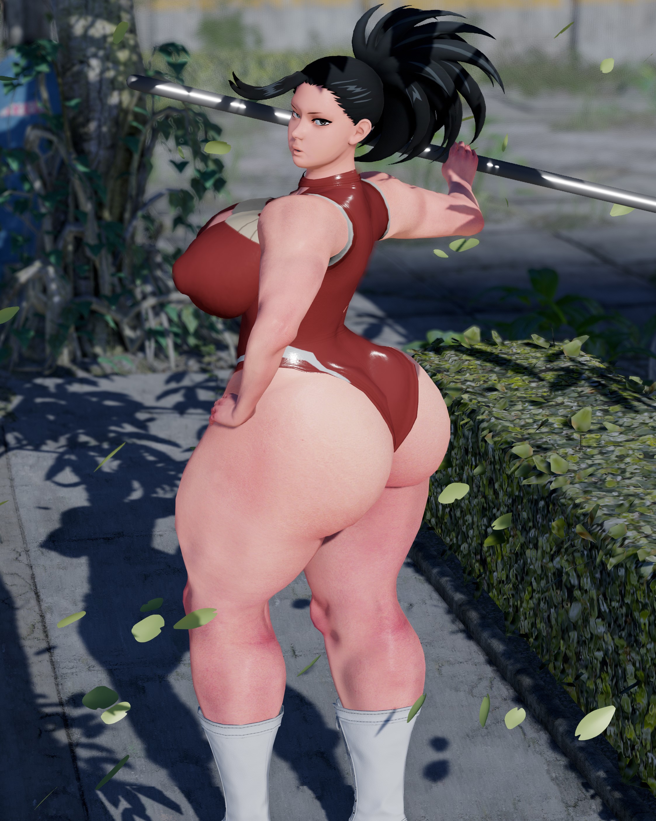 1girls, 3d, 3d (artwork), ass, big ass, big breasts, big nipples, black hair, boots, breasts, clothed, clothed female, female, female only, fully clothed, hero outfit (mha), hex3d, huge ass, huge breasts, huge thighs, human, human female, leotard, light-skinned female, looking at viewer, momo yaoyorozu, momo yaoyorozu (hero outfit), my hero academia, nipples visible through clothing, outdoors, solo, solo female, superheroine, thick nipples, thick thighs, venus body, voluptuous