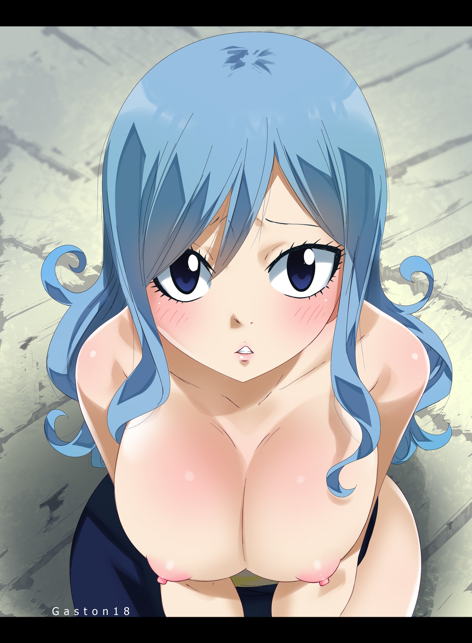 1girls, blue eyes, blue hair, blue-haired female, breasts, fairy tail, female, gaston18, juvia lockser, nipples