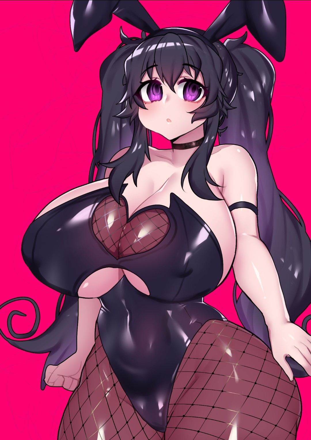 bunny_ears bunnysuit busty crawling_dreams goth huge_ass huge_breasts long_hair messy_hair nyarla_(crawling_dreams) nyarla_(osiimi) osiimi pantyhose purple_eyes tagme thick_thighs underboob_cutout