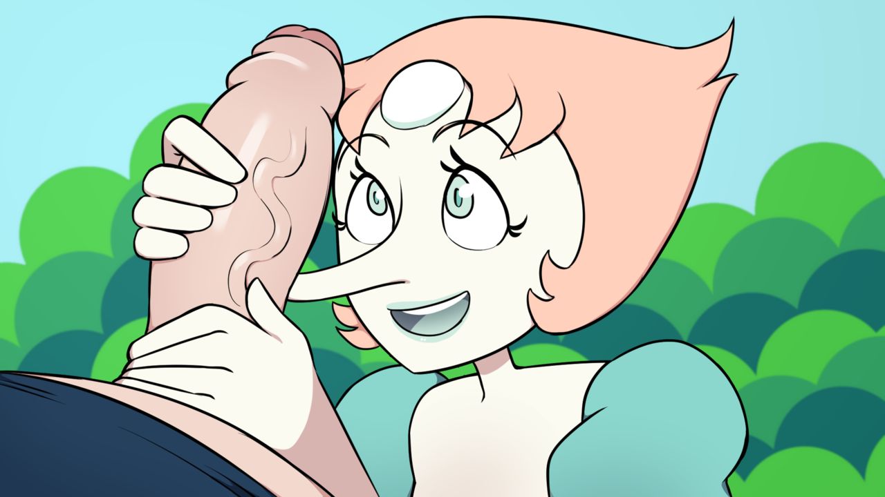 1girls, digitalkaiju, female, handjob, holding penis, looking at penis, male, open smile, outdoors, pearl (steven universe), penis, steven universe, tagme, unseen male face