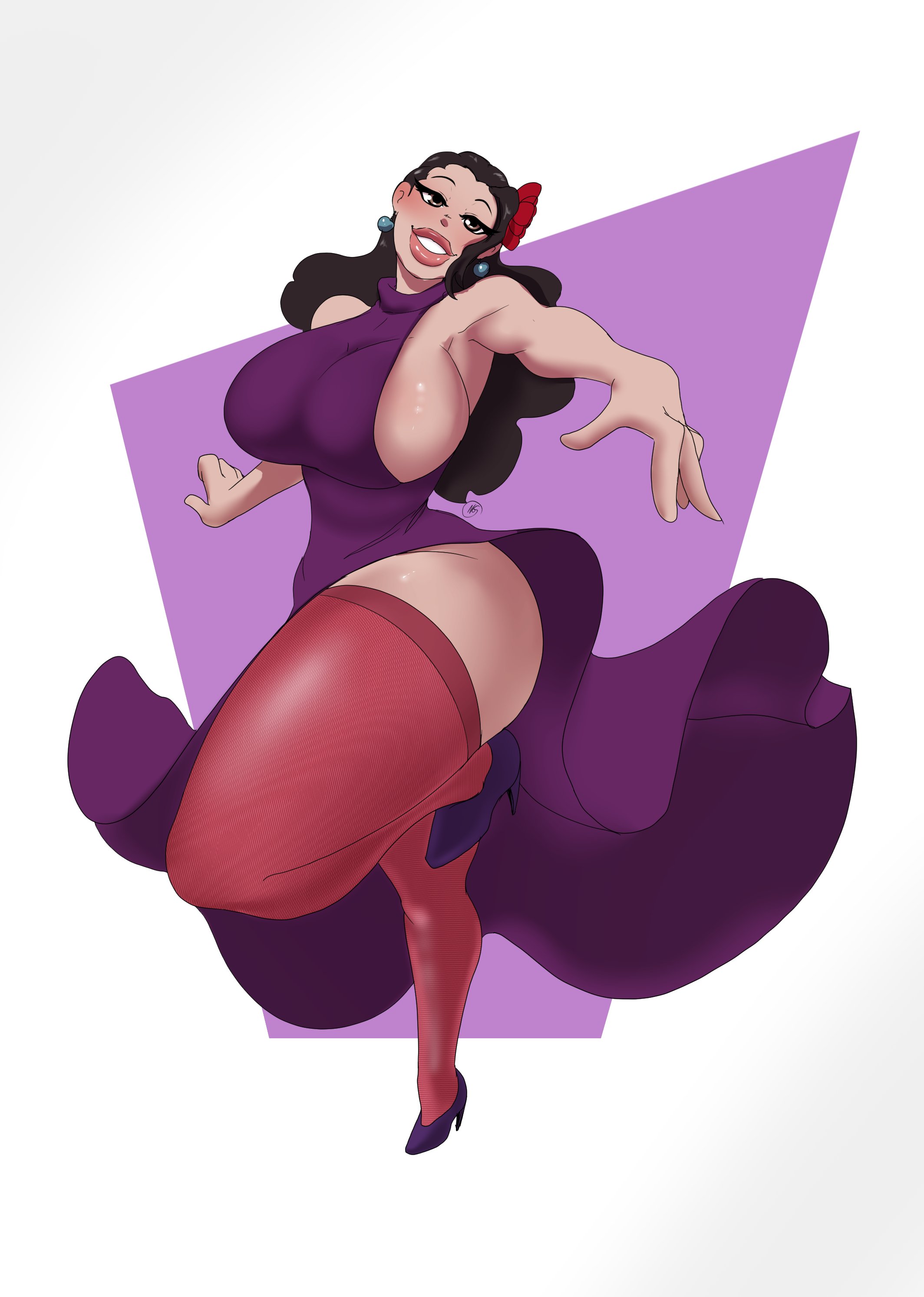 1girls, 2023, armpits, big breasts, black hair, breasts, brown eyes, brown hair, brown-haired female, clothed, clothing, female, female only, huge breasts, kissable lips, light skin, light-skinned female, long hair, looking at viewer, n-ronin, one piece, solo, stockings, thick thighs, viola (one piece)