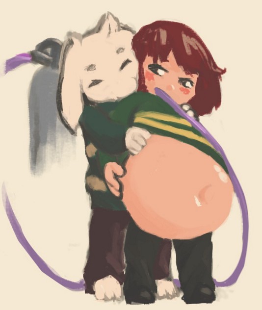 asriel_dreemurr belly_expansion chara femur_breaker tagme undertale